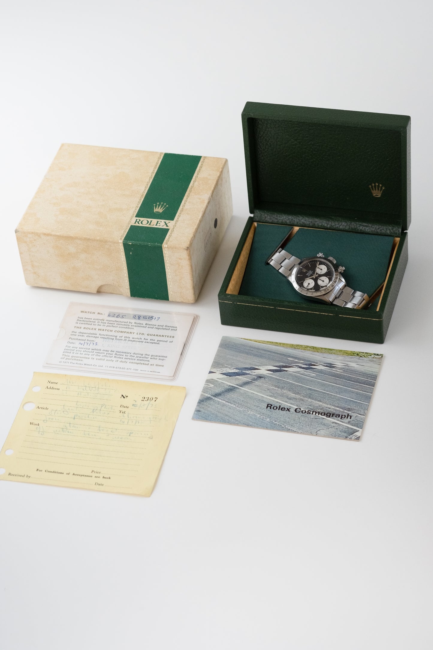 ROLEX Oyster Cosmograph ROC  No Daytona Ref. 6265 Mk1 Bezel - boxes, booklets and purchase receipt (1971)