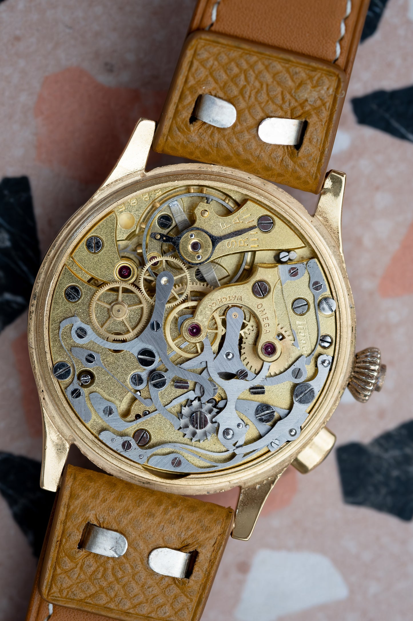 OMEGA TISSOT Single Pusher Chronograph Tropical Sector Dial Cal 15TL (c.1939)
