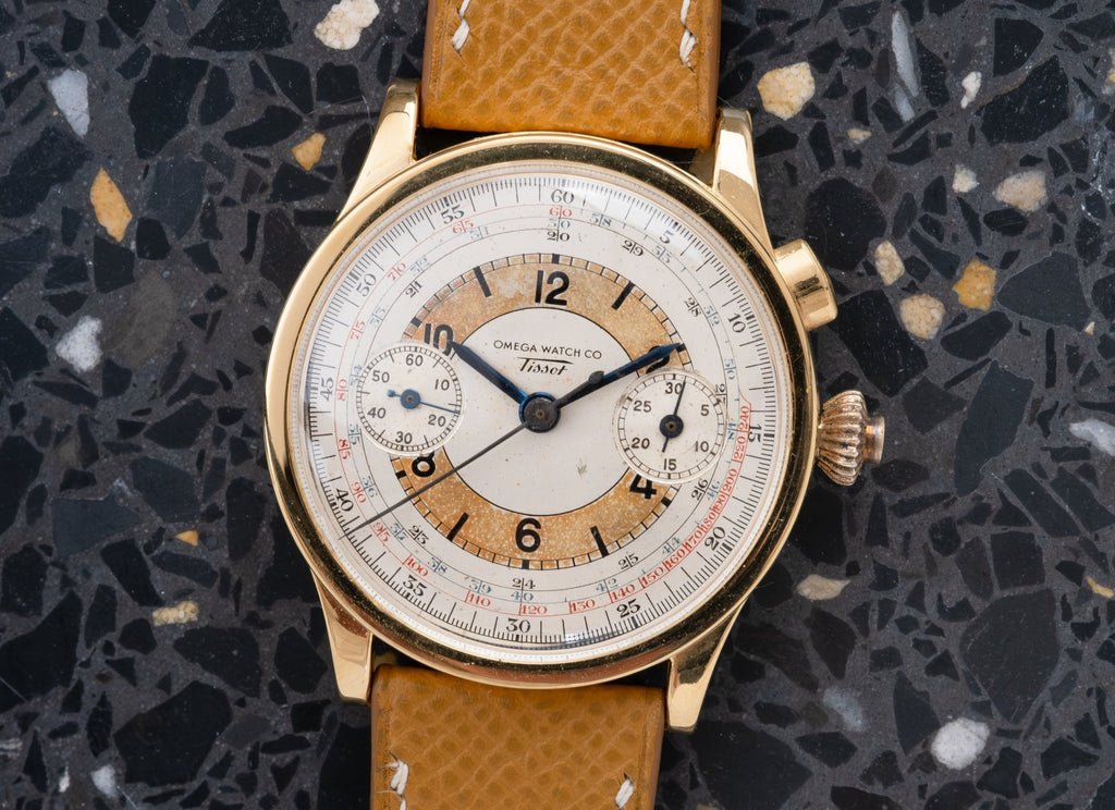 OMEGA TISSOT Single Pusher Chronograph Tropical Sector Dial Cal 15TL (c.1939)