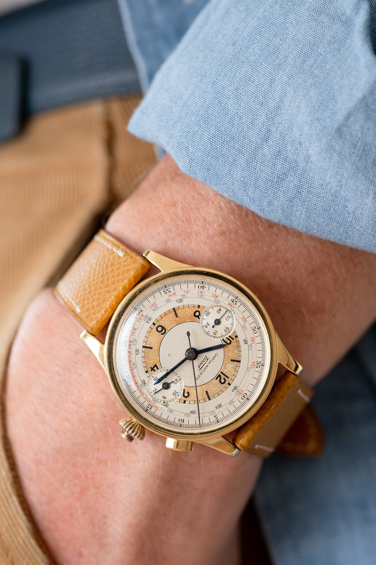 OMEGA TISSOT Single Pusher Chronograph Tropical Sector Dial Cal 15TL (c.1939)