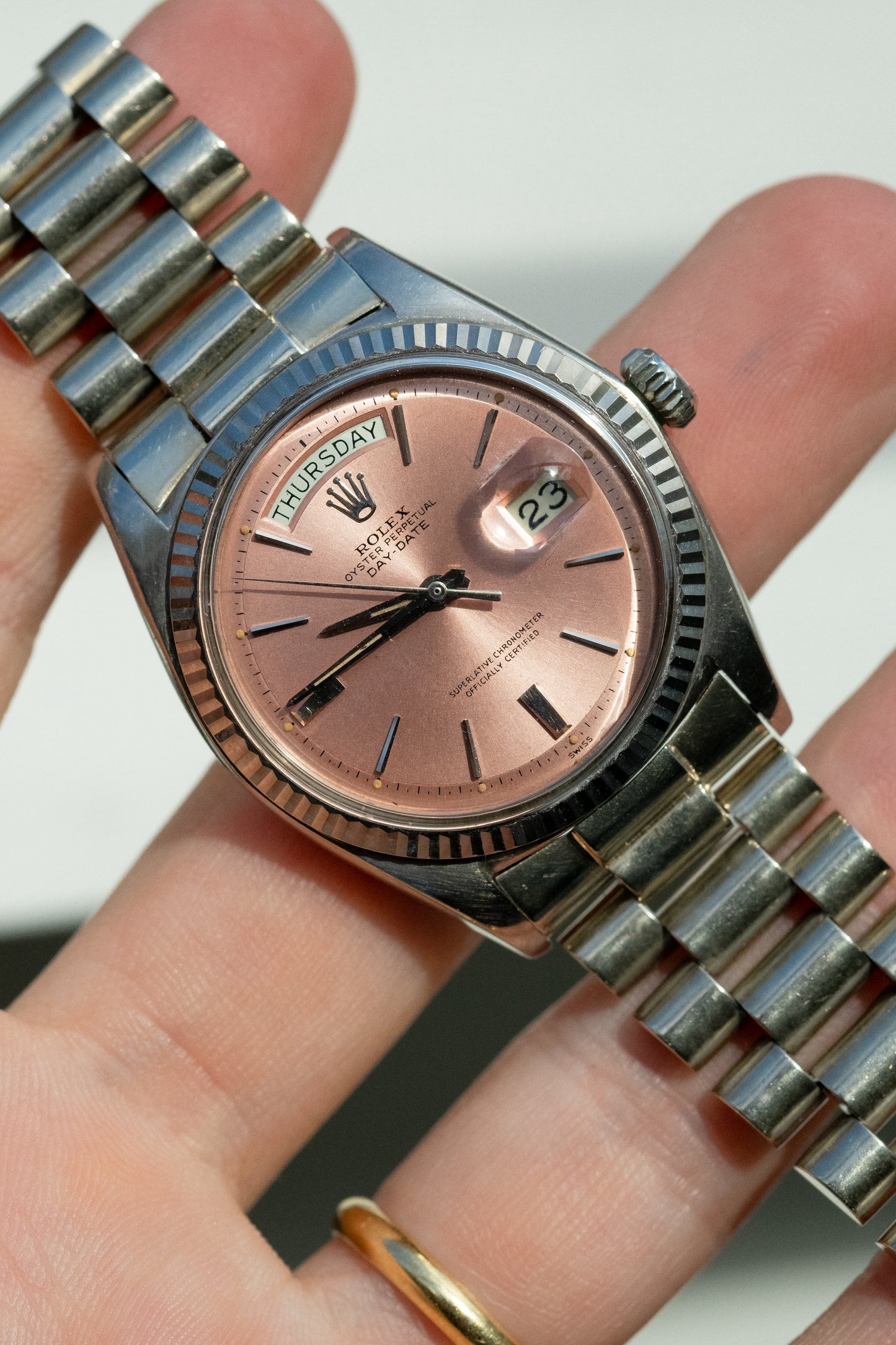 ROLEX Day Date Ref. 1803 Tropical Pink Dial Cigarette Hands White Gold (1963)