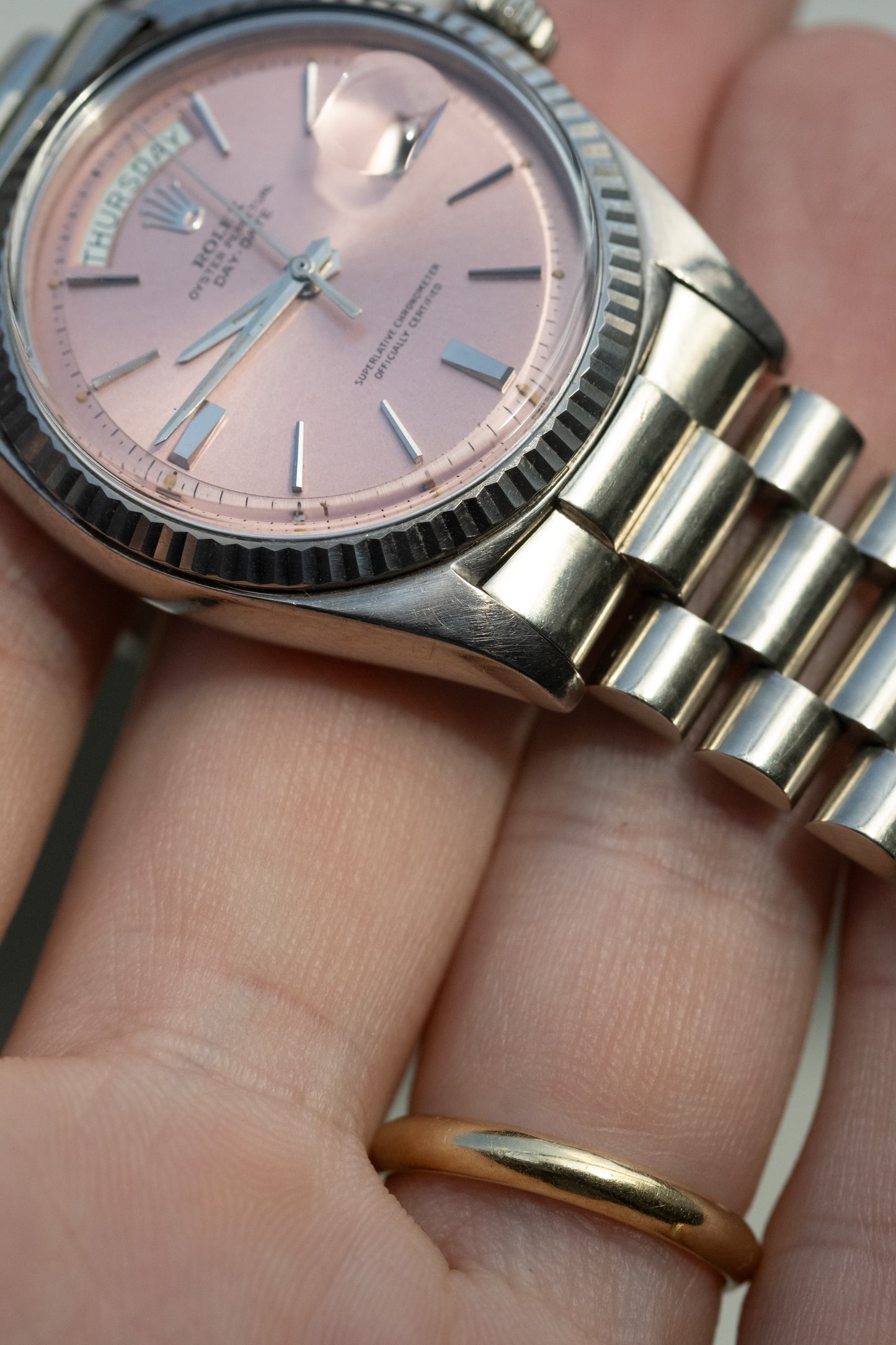 ROLEX Day Date Ref. 1803 Tropical Pink Dial Cigarette Hands White Gold (1963)