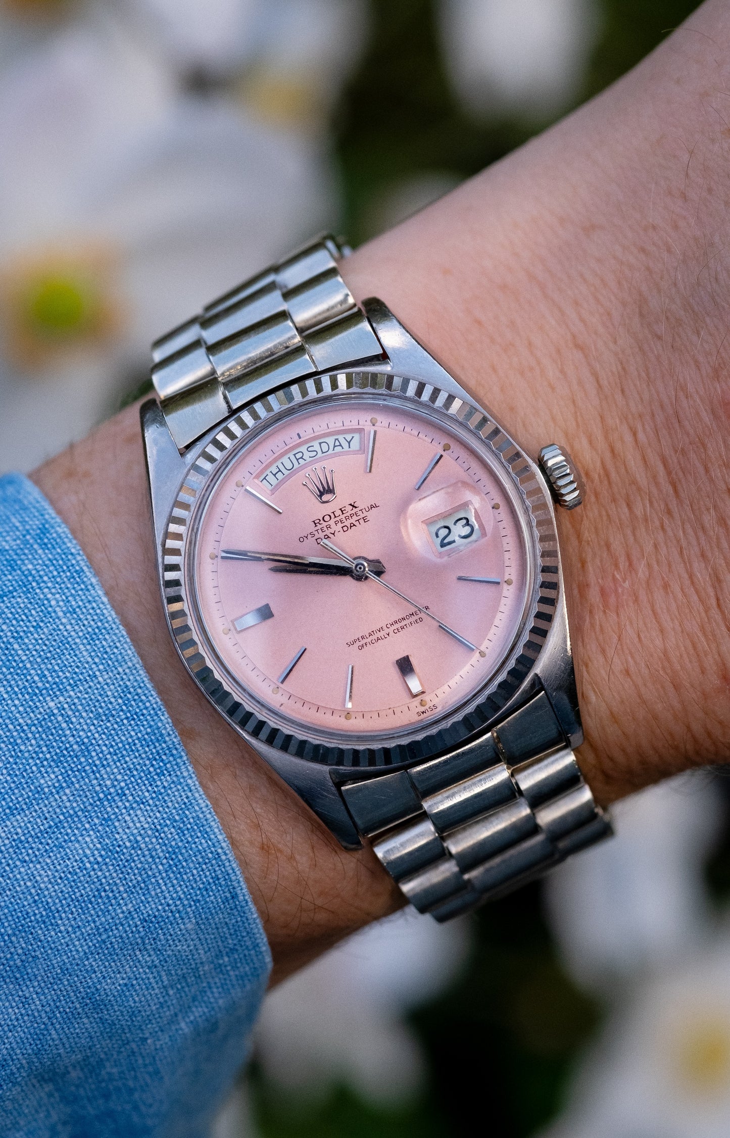 ROLEX Day Date Ref. 1803 Tropical Pink Dial Cigarette Hands White Gold (1963)