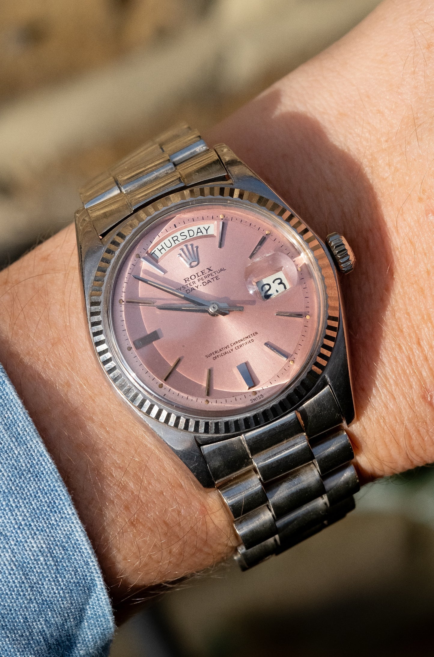 ROLEX Day Date Ref. 1803 Tropical Pink Dial Cigarette Hands White Gold (1963)