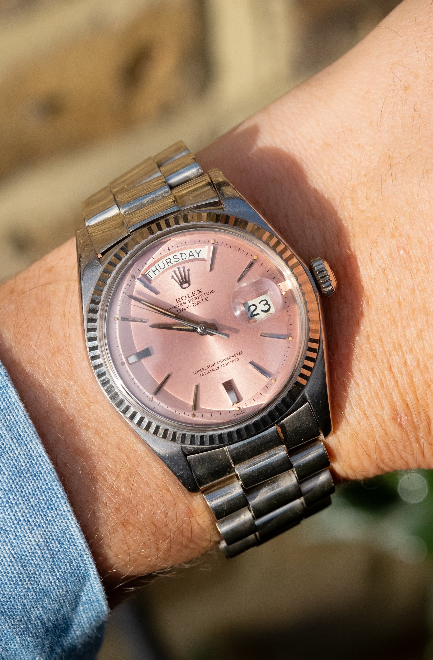 ROLEX Day Date Ref. 1803 Tropical Pink Dial Cigarette Hands White Gold (1963)