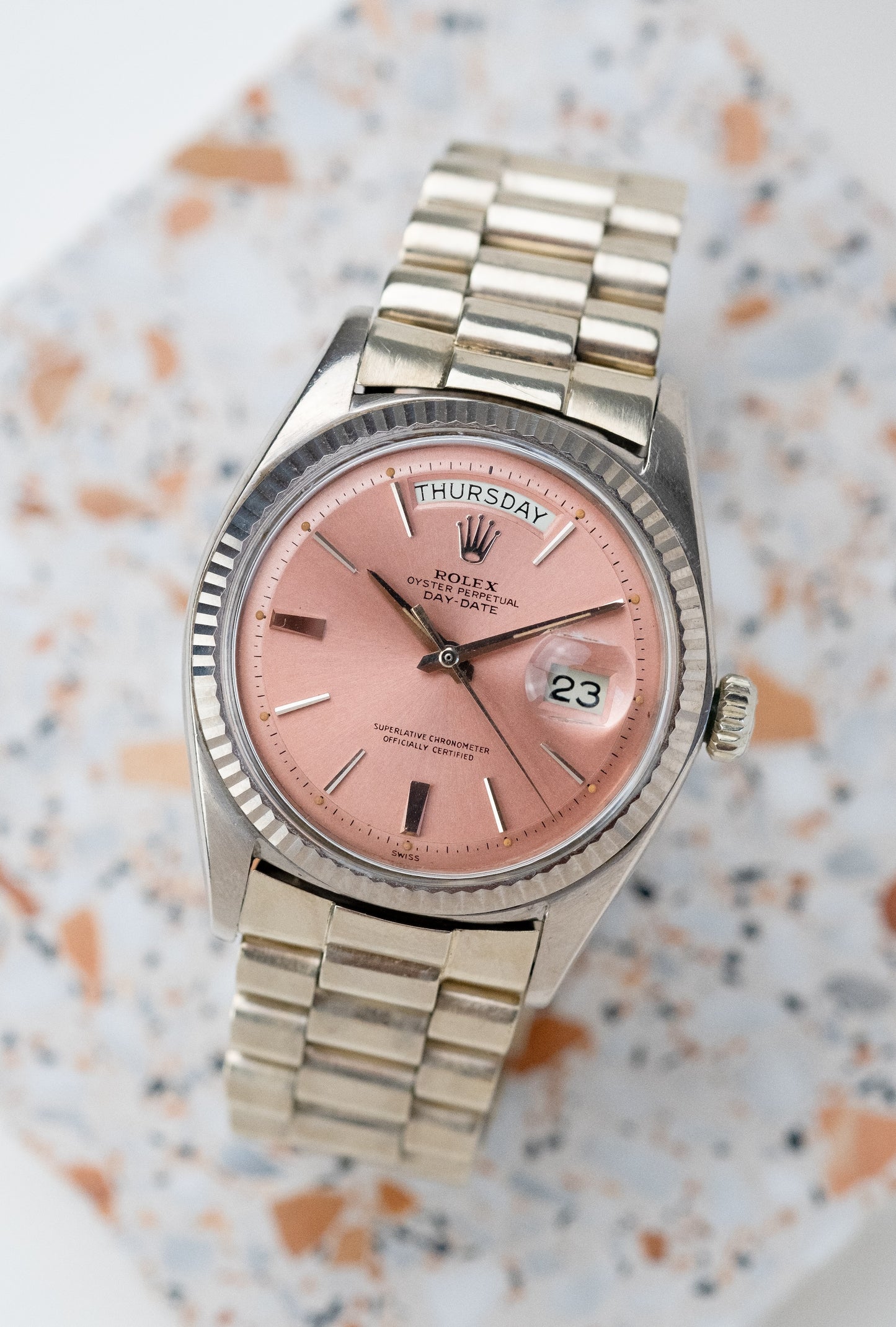 ROLEX Day Date Ref. 1803 Tropical Pink Dial Cigarette Hands White Gold (1963)