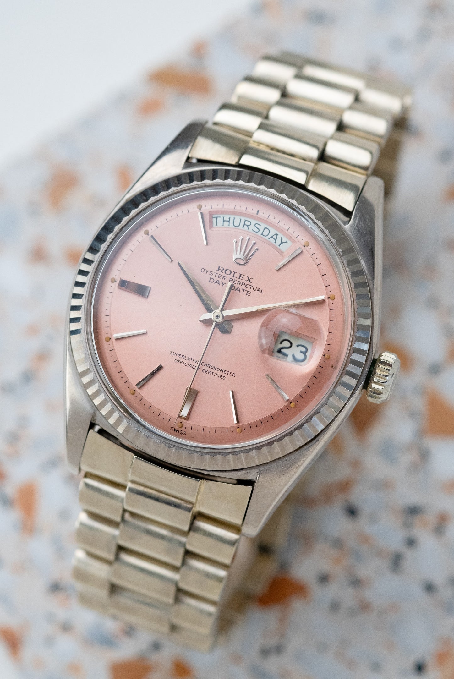 ROLEX Day Date Ref. 1803 Tropical Pink Dial Cigarette Hands White Gold (1963)