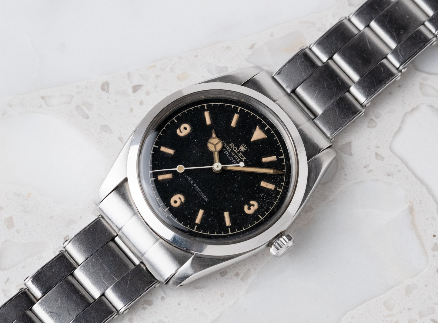 ROLEX Explorer Gilt Dial Ref. 5504 Box, Guarantee + Service Papers (1958)