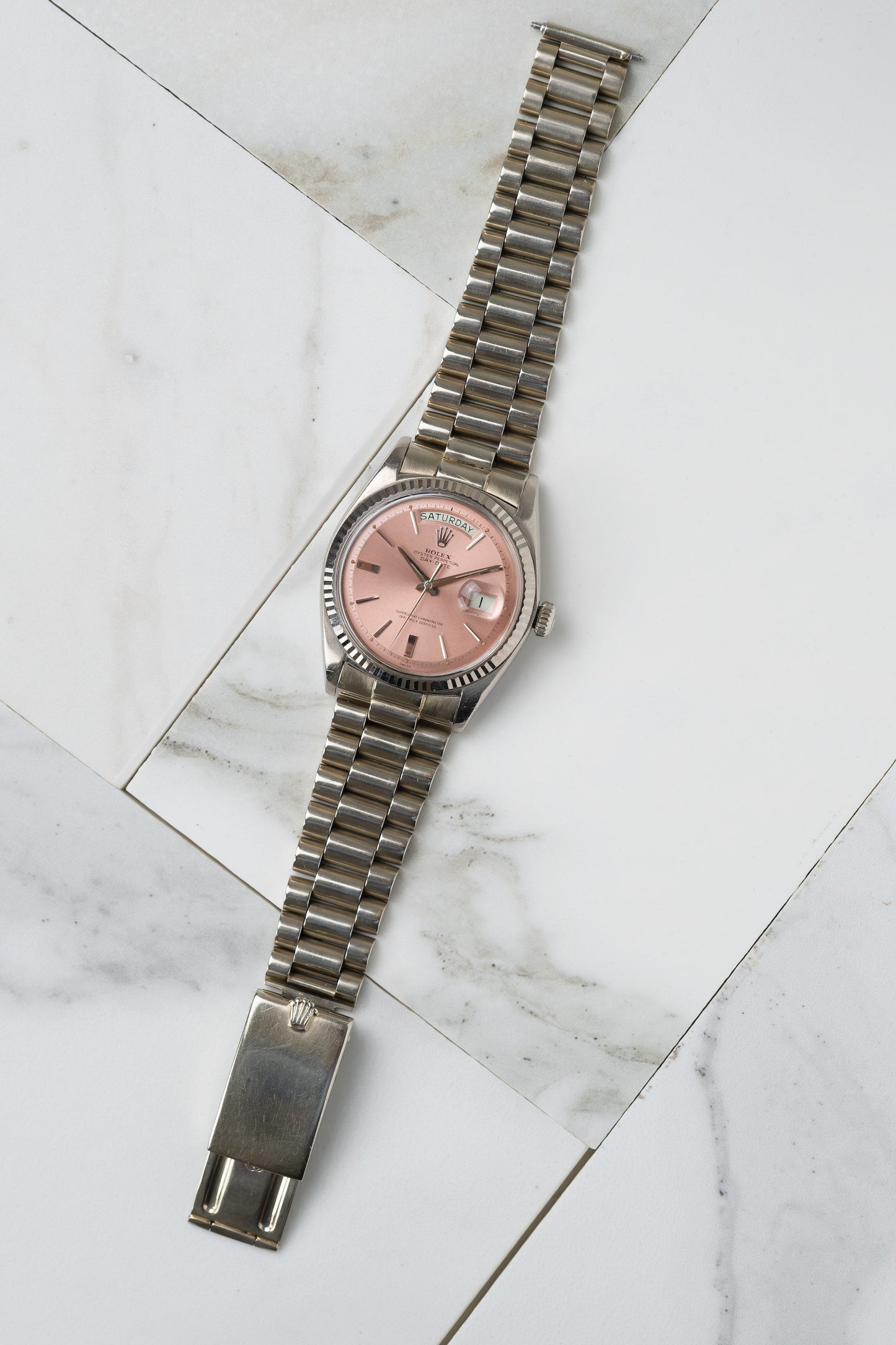 ROLEX Day Date Ref. 1803 Tropical Pink Dial Cigarette Hands White Gold (1963)