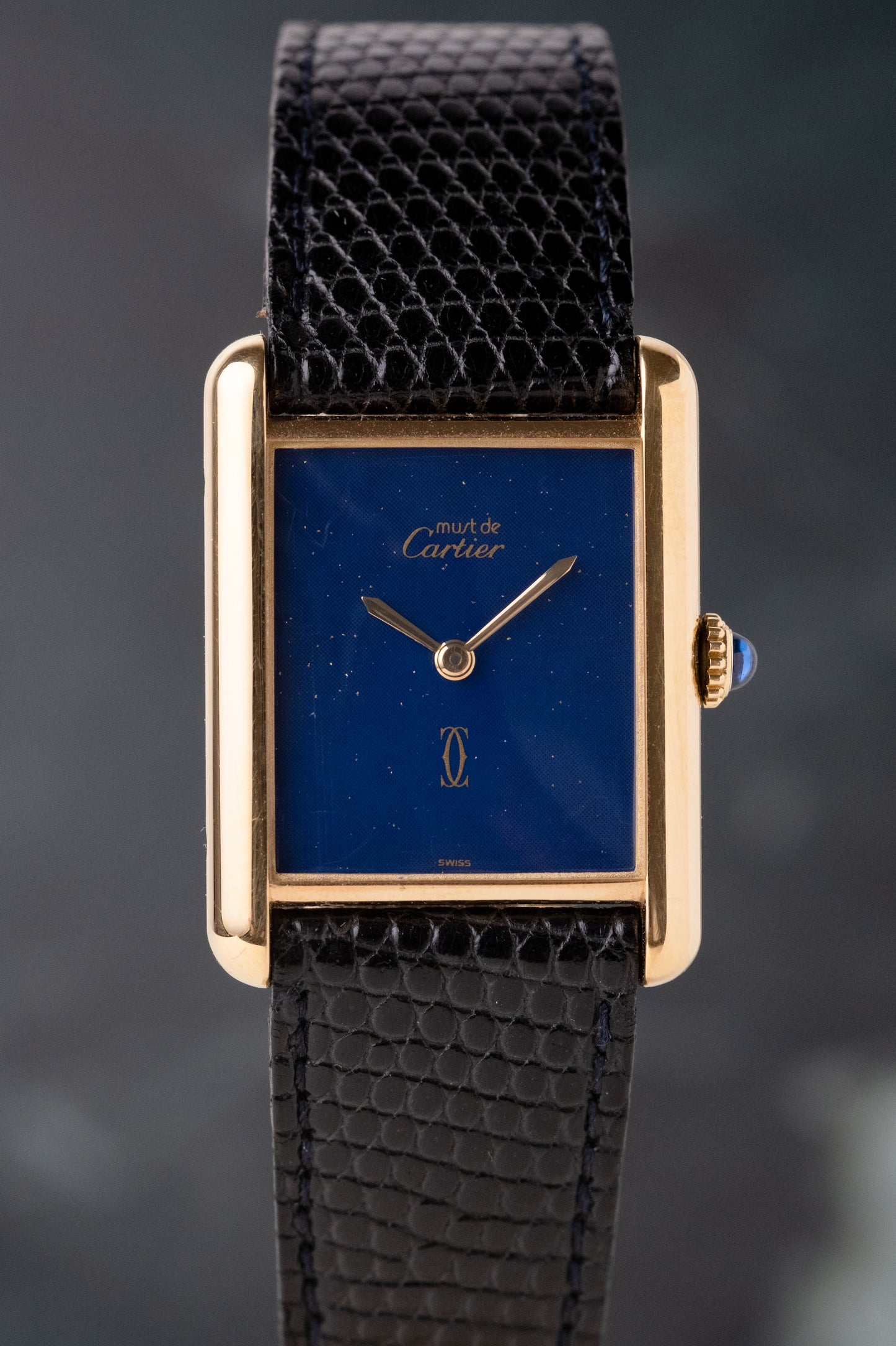 CARTIER Must de Cartier Tank Vermeil Blue Dial Manual Wind Full Set (c. 1980s)