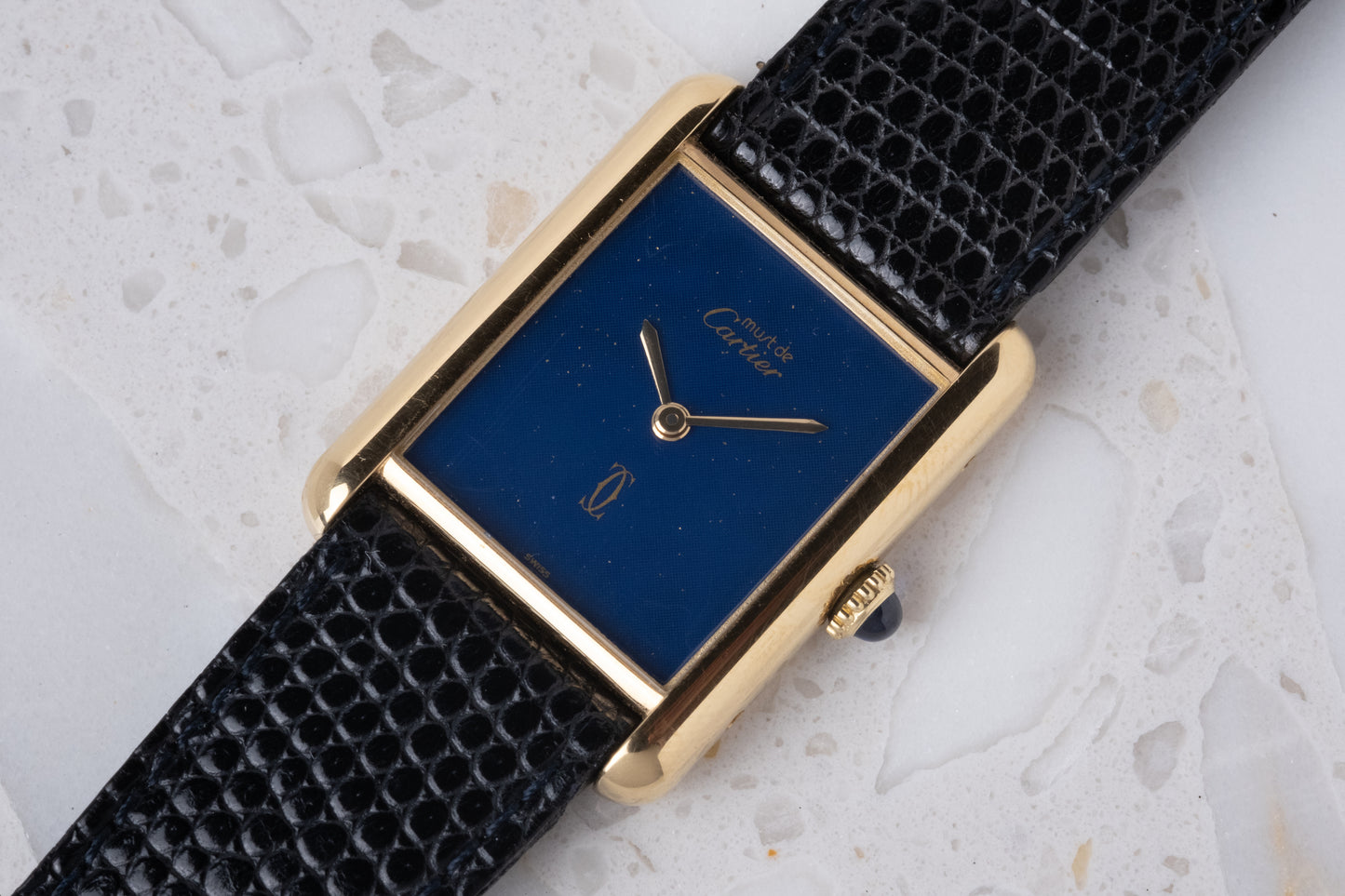 CARTIER Must de Cartier Tank Vermeil Blue Dial Manual Wind Full Set (c. 1980s)