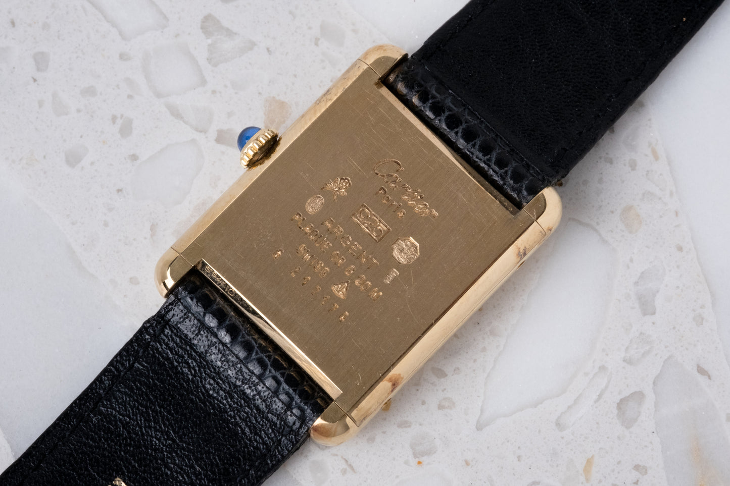 CARTIER Must de Cartier Tank Vermeil Blue Dial Manual Wind Full Set (c. 1980s)