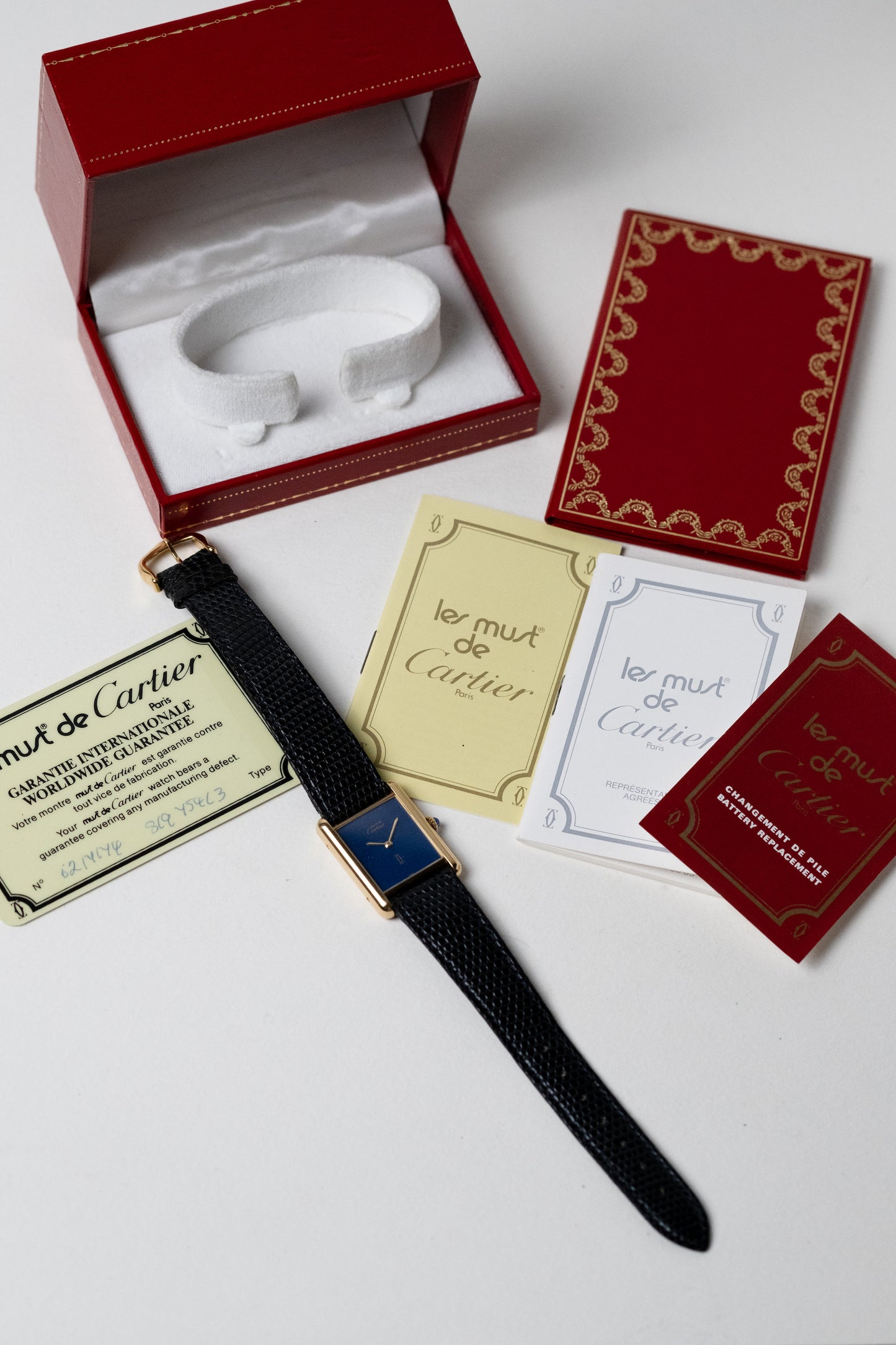 CARTIER Must de Cartier Tank Vermeil Blue Dial Manual Wind Full Set (c. 1980s)