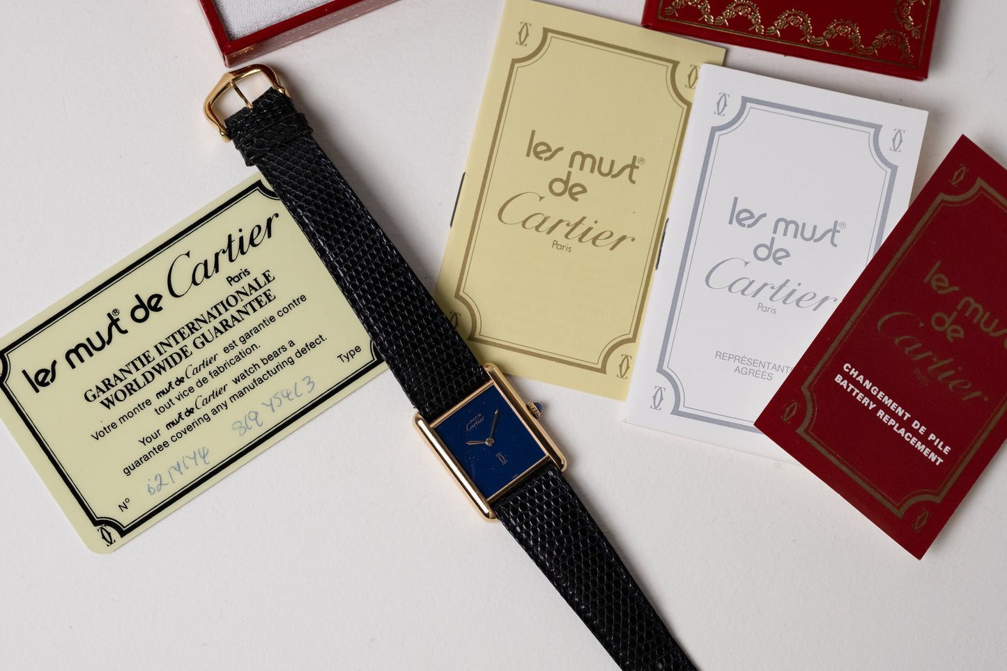 CARTIER Must de Cartier Tank Vermeil Blue Dial Manual Wind Full Set (c. 1980s)