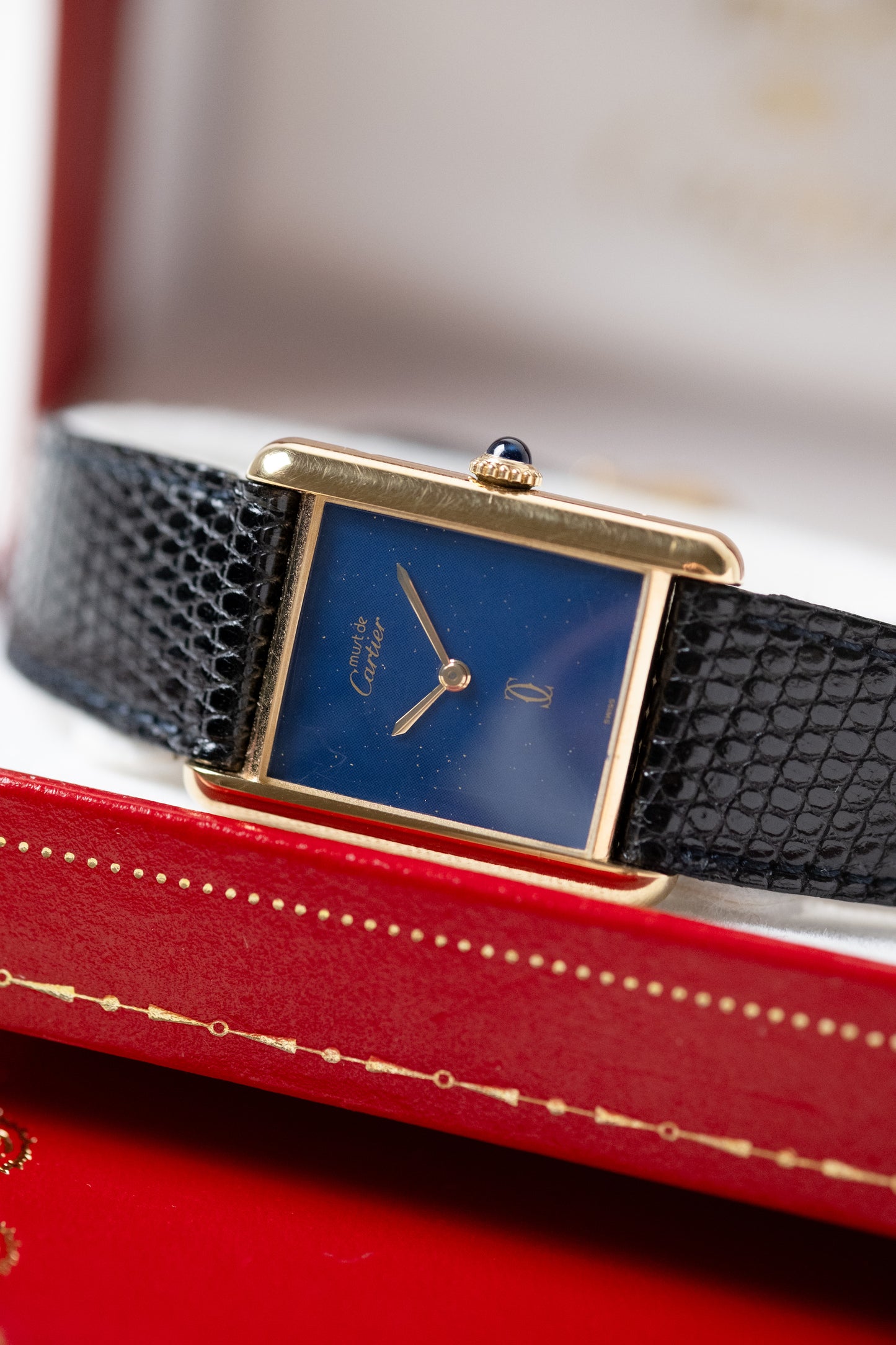 CARTIER Must de Cartier Tank Vermeil Blue Dial Manual Wind Full Set (c. 1980s)