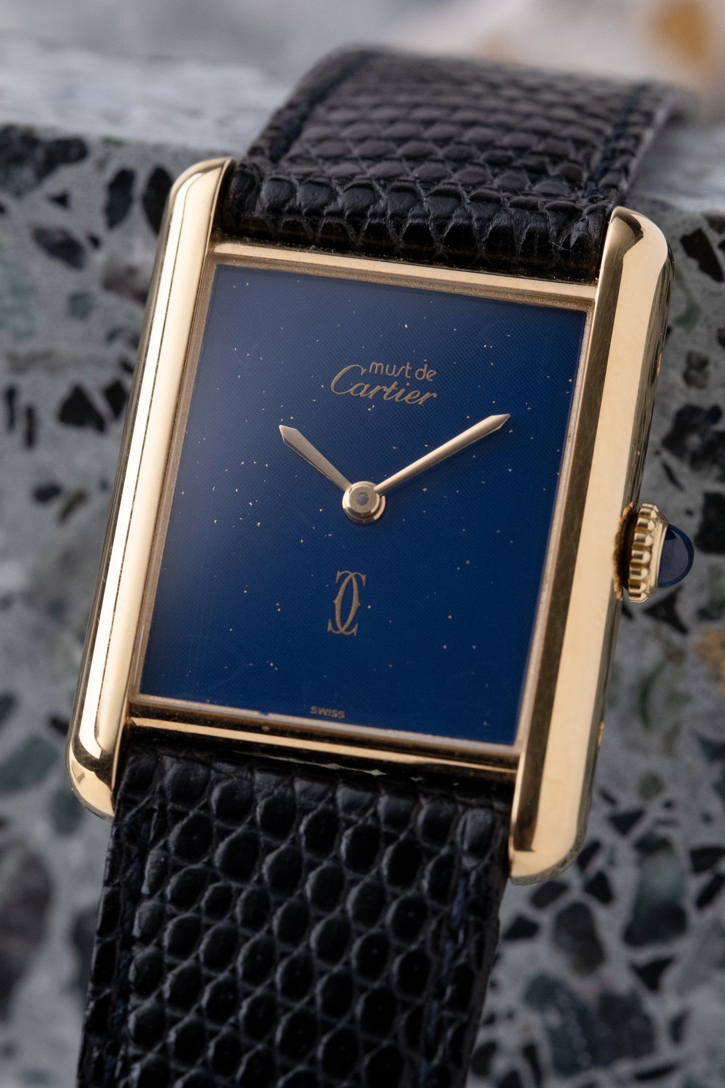 CARTIER Must de Cartier Tank Vermeil Blue Dial Manual Wind Full Set (c. 1980s)