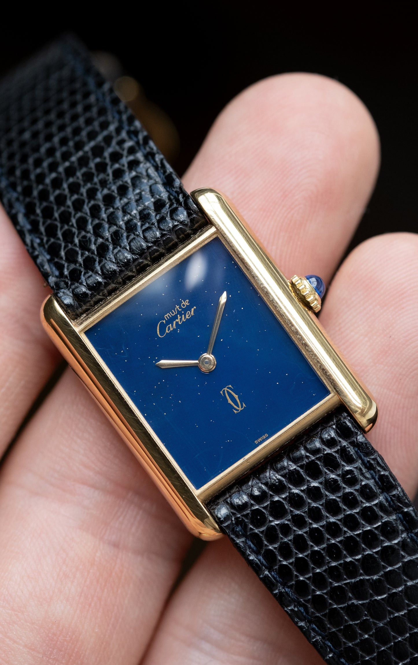 CARTIER Must de Cartier Tank Vermeil Blue Dial Manual Wind Full Set (c. 1980s)