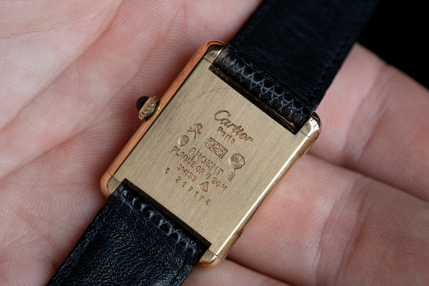 CARTIER Must de Cartier Tank Vermeil Blue Dial Manual Wind Full Set (c. 1980s)