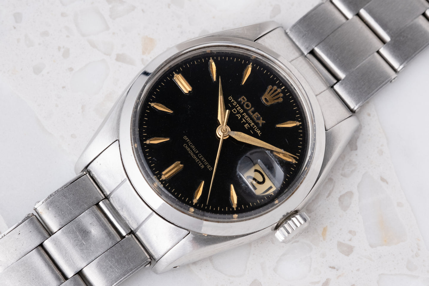 ROLEX Oyster Perpetual Date Gilt Dial Ref. 6534 Boxes and Service Papers (1957)