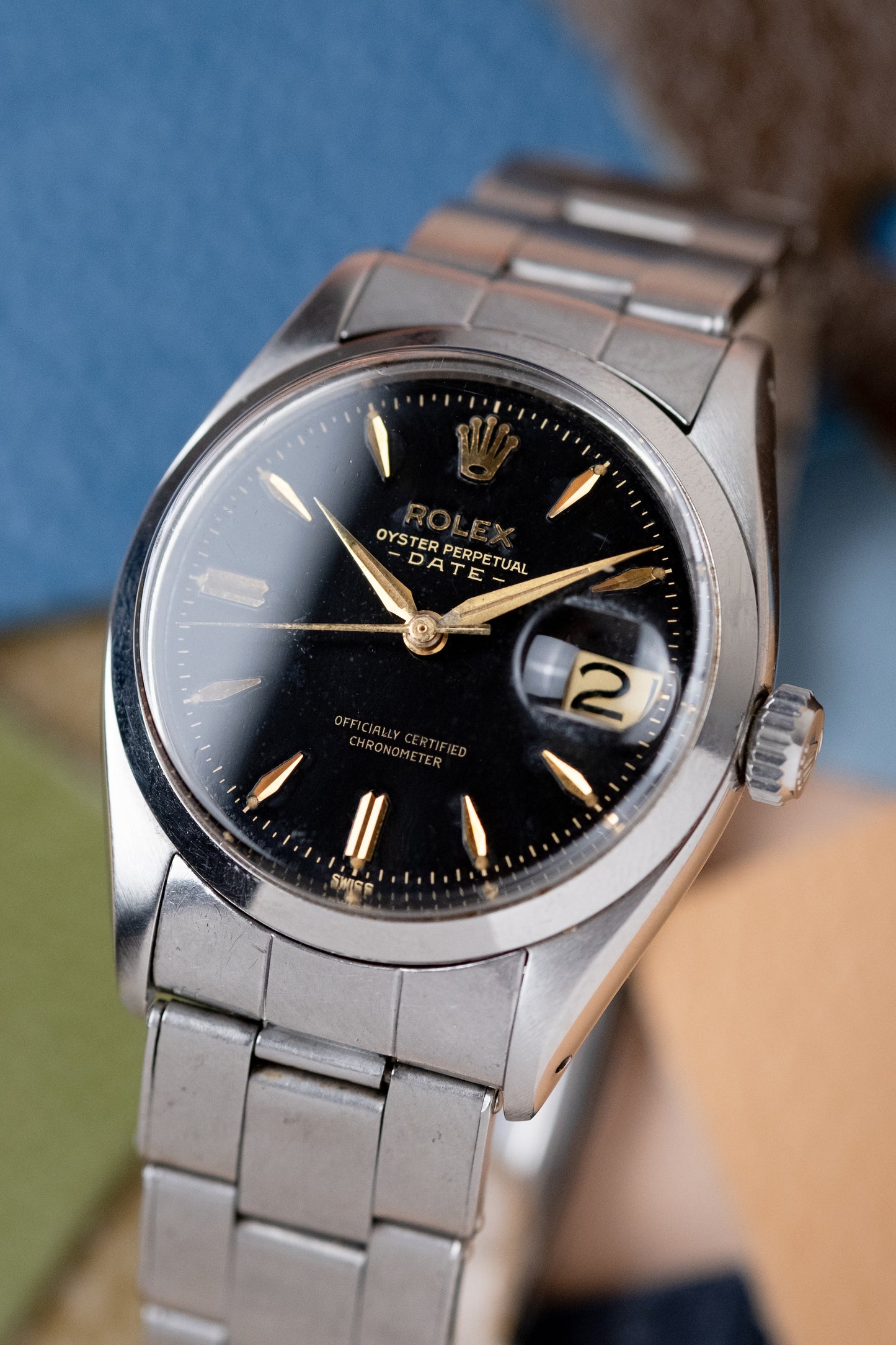 ROLEX Oyster Perpetual Date Gilt Dial Ref. 6534 Boxes and Service Papers (1957)