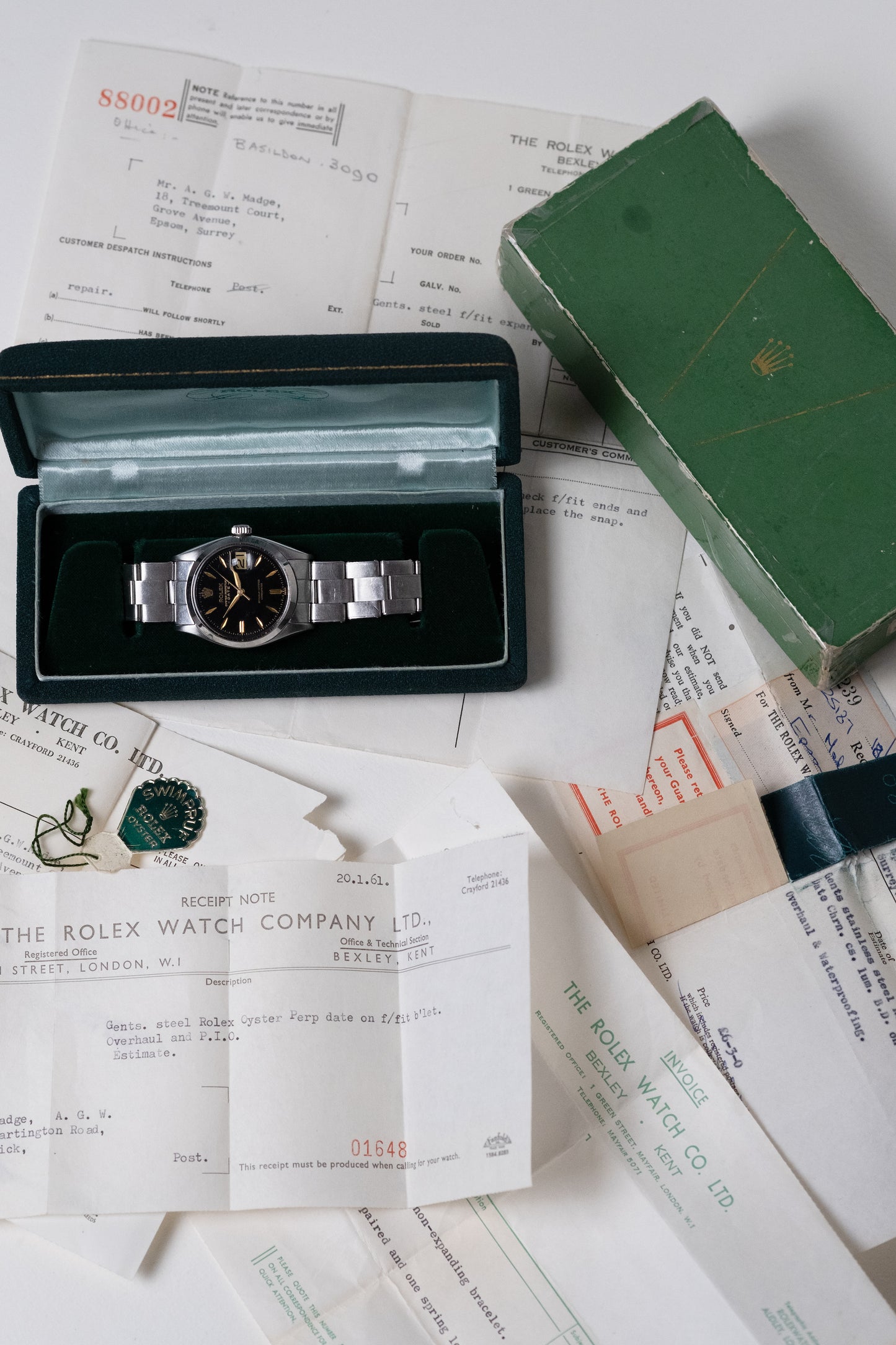 ROLEX Oyster Perpetual Date Gilt Dial Ref. 6534 Boxes and Service Papers (1957)