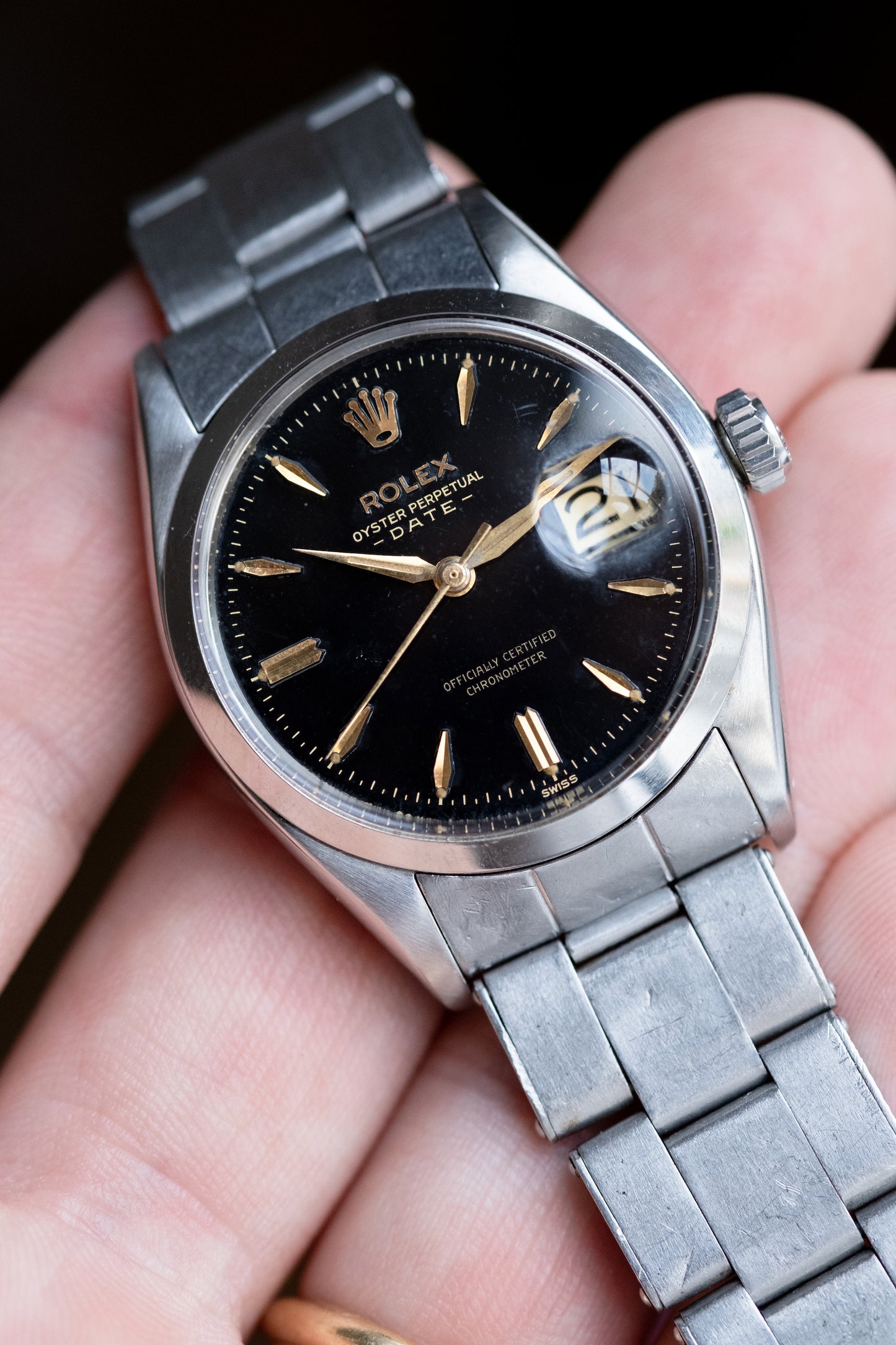 ROLEX Oyster Perpetual Date Gilt Dial Ref. 6534 Boxes and Service Papers (1957)