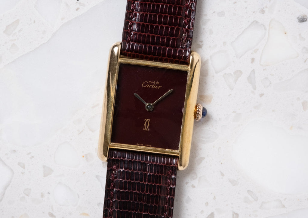 CARTIER Must De Cartier Tank Burgundy Vermeil Manual Wind (c. 1970s)
