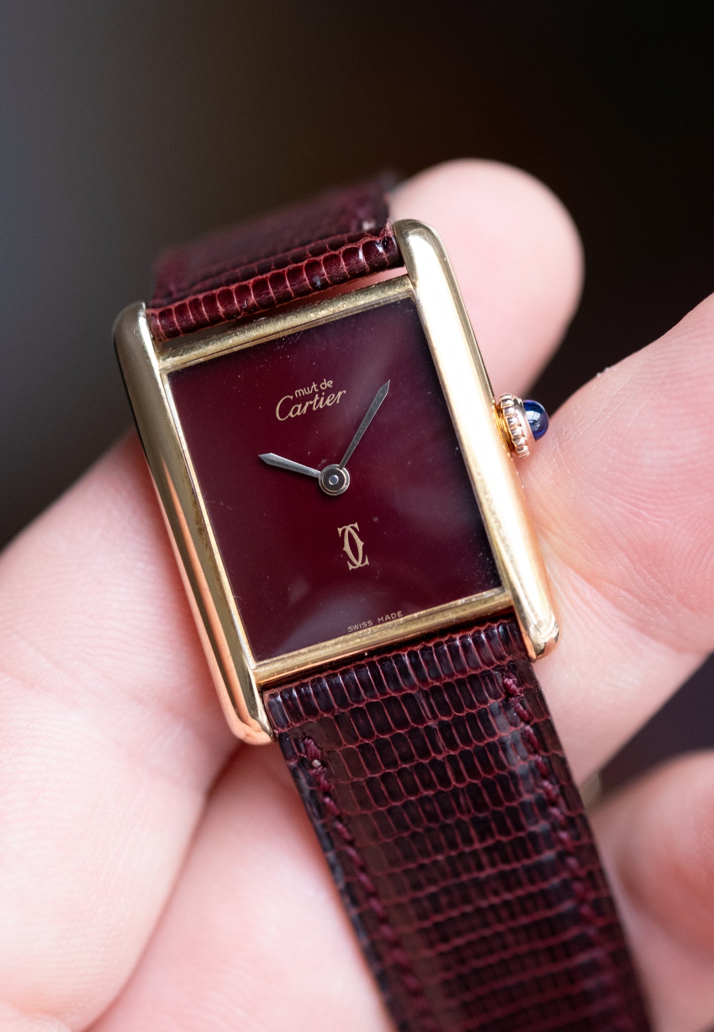 CARTIER Must De Cartier Tank Burgundy Vermeil Manual Wind (c. 1970s)
