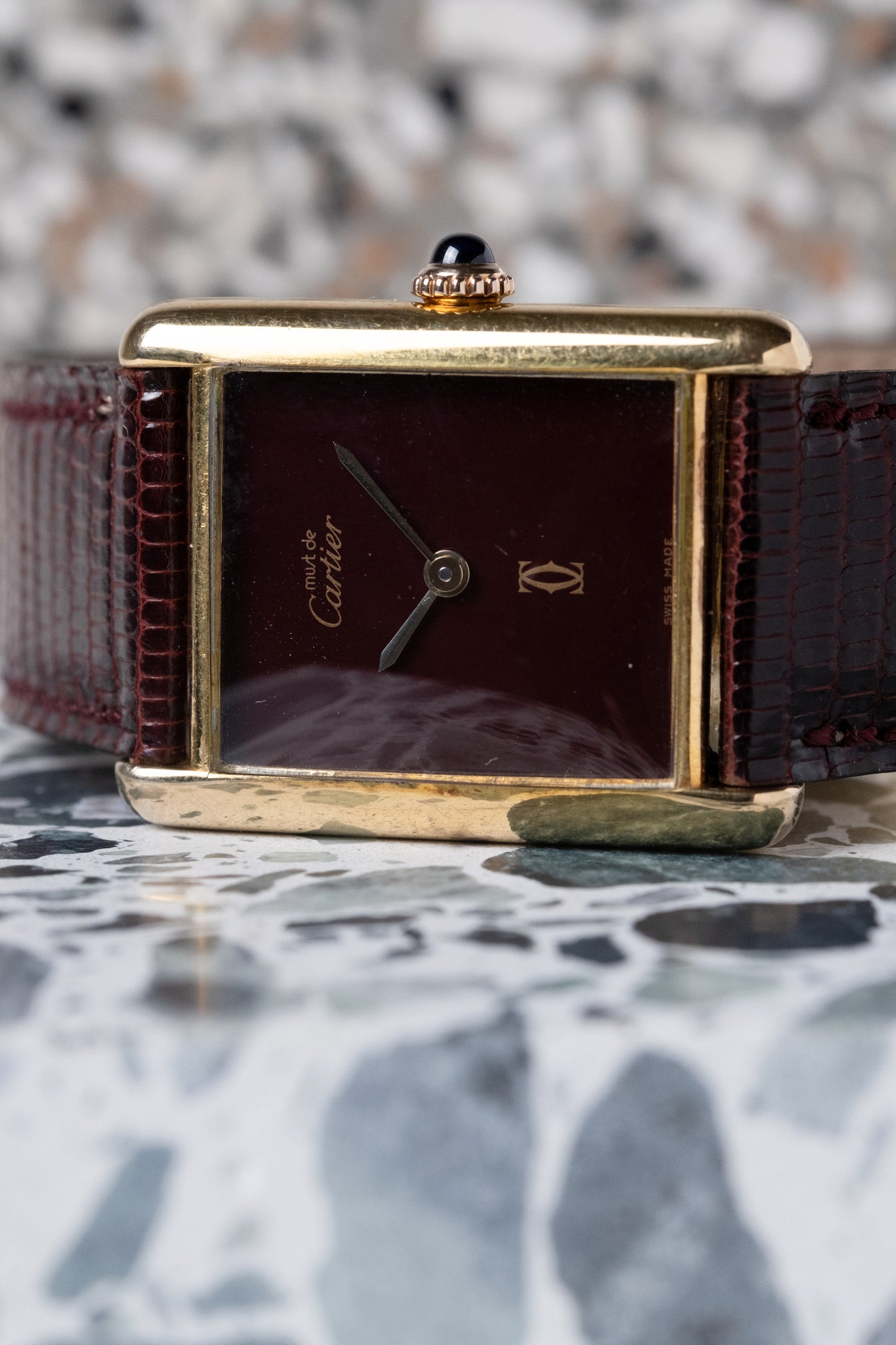 CARTIER Must De Cartier Tank Burgundy Vermeil Manual Wind (c. 1970s)