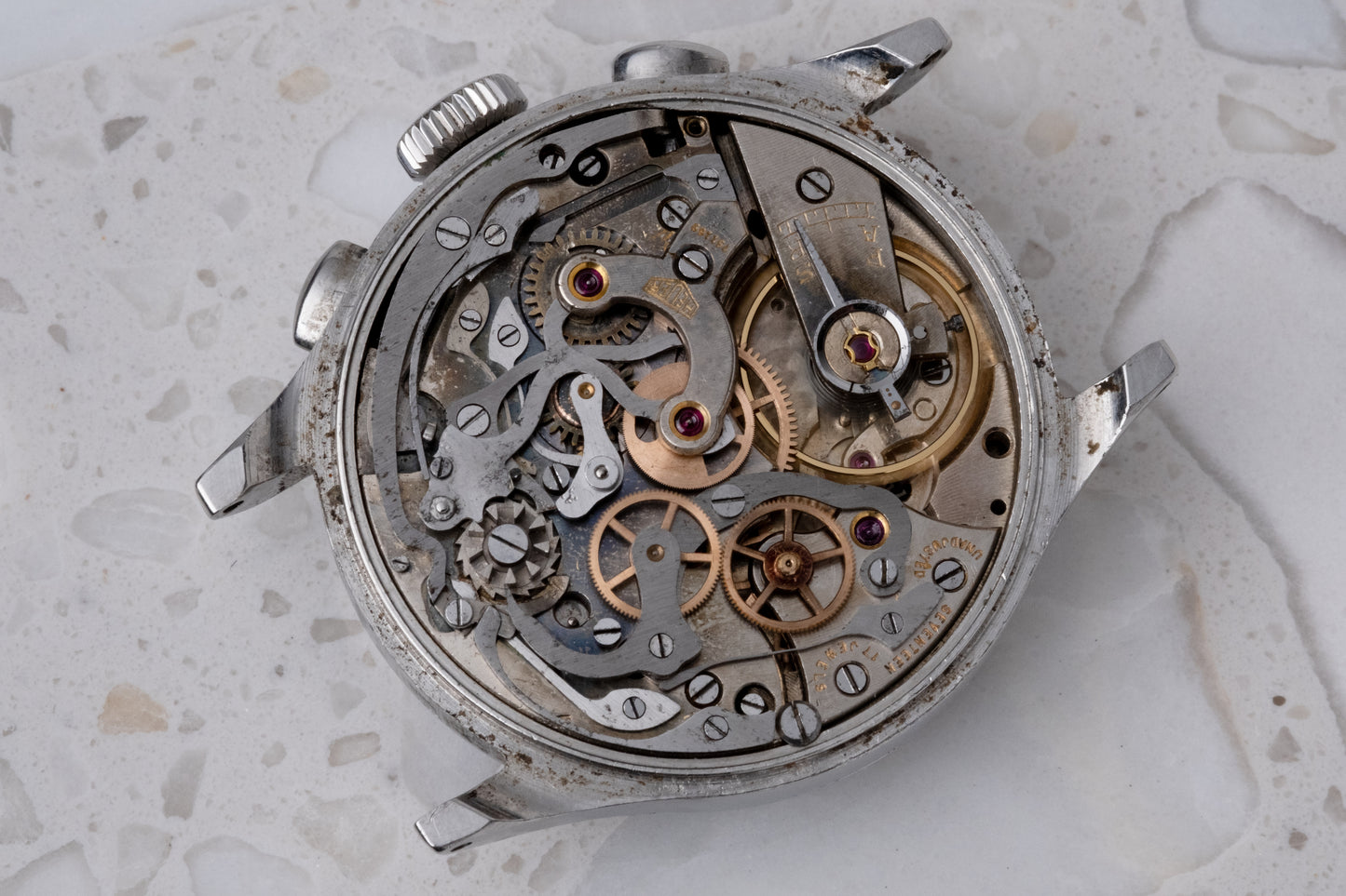 HEUER Pre Carerra Gilt Black Dial Chronograph Ref. 345 Valjoux 71 (c. 1940s)