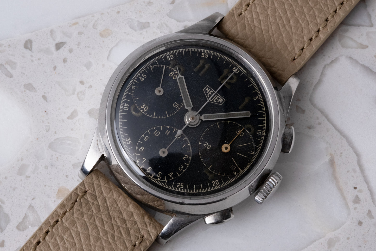 HEUER Pre Carerra Gilt Black Dial Chronograph Ref. 345 Valjoux 71 (c. 1940s)