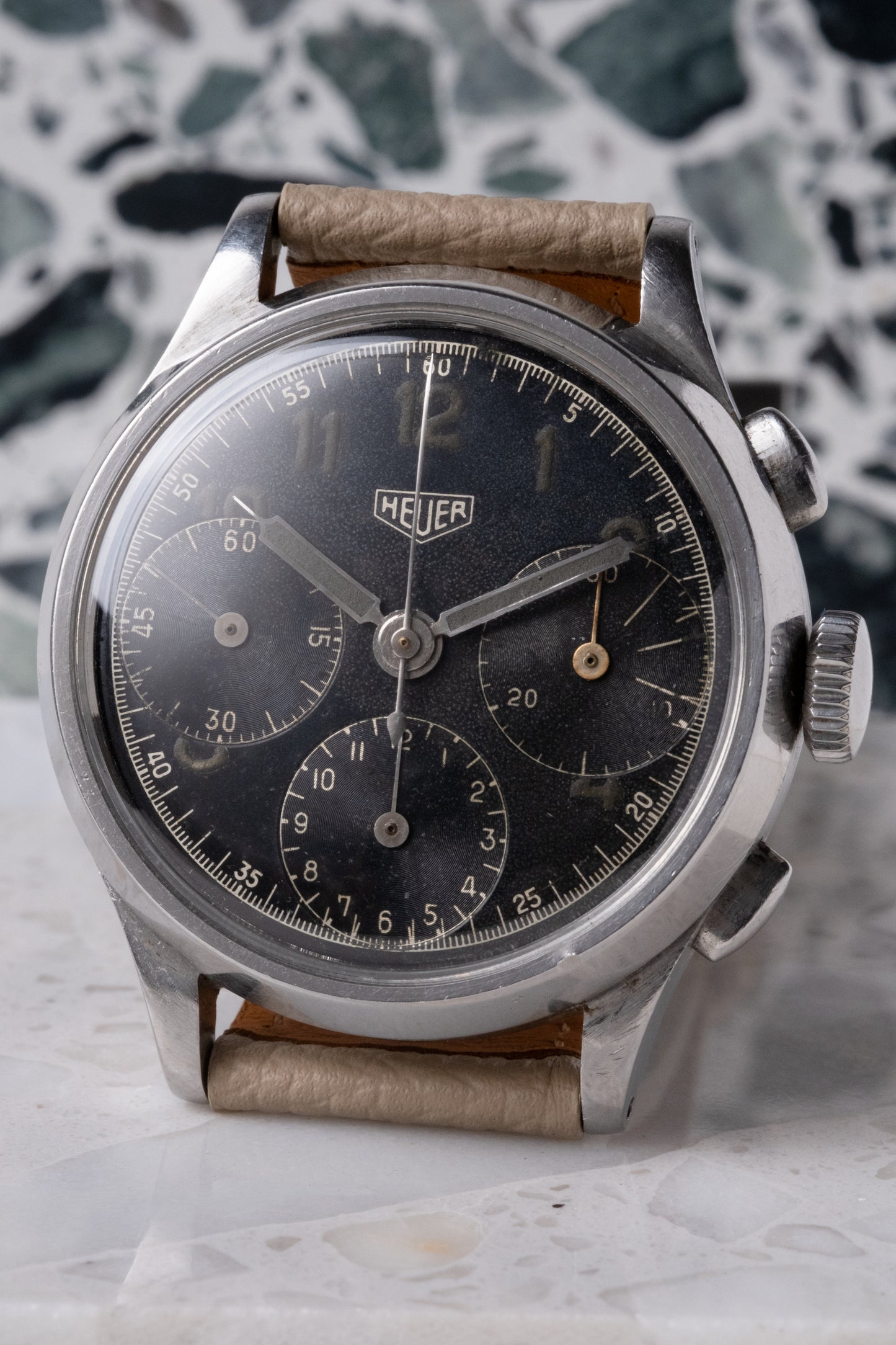HEUER Pre Carerra Gilt Black Dial Chronograph Ref. 345 Valjoux 71 (c. 1940s)