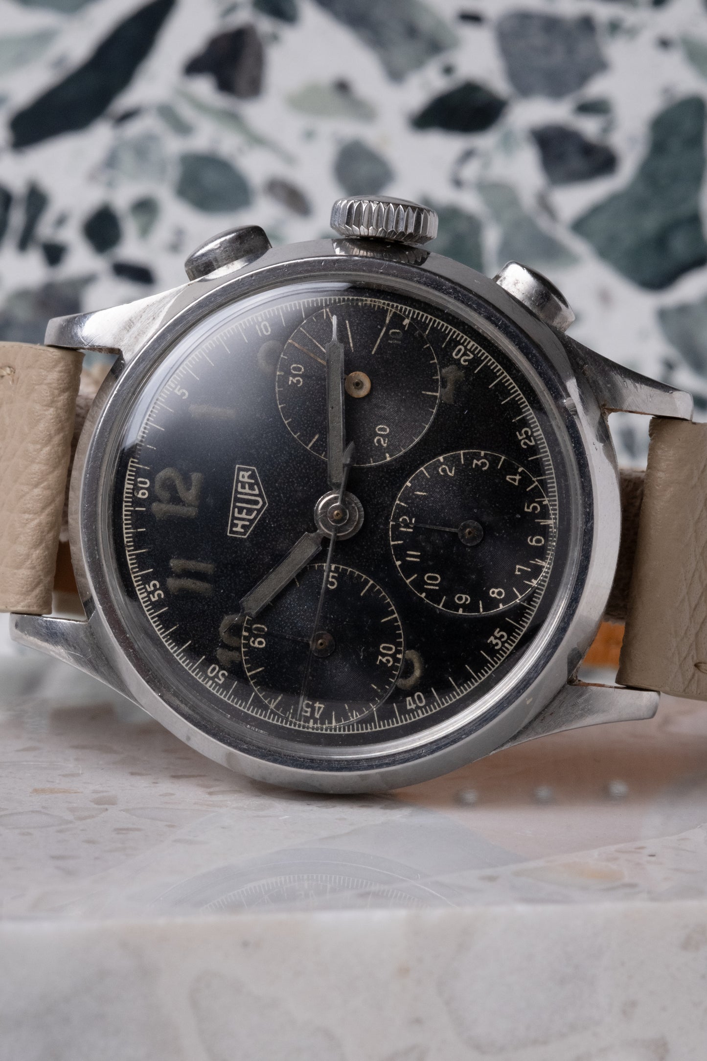 HEUER Pre Carerra Gilt Black Dial Chronograph Ref. 345 Valjoux 71 (c. 1940s)