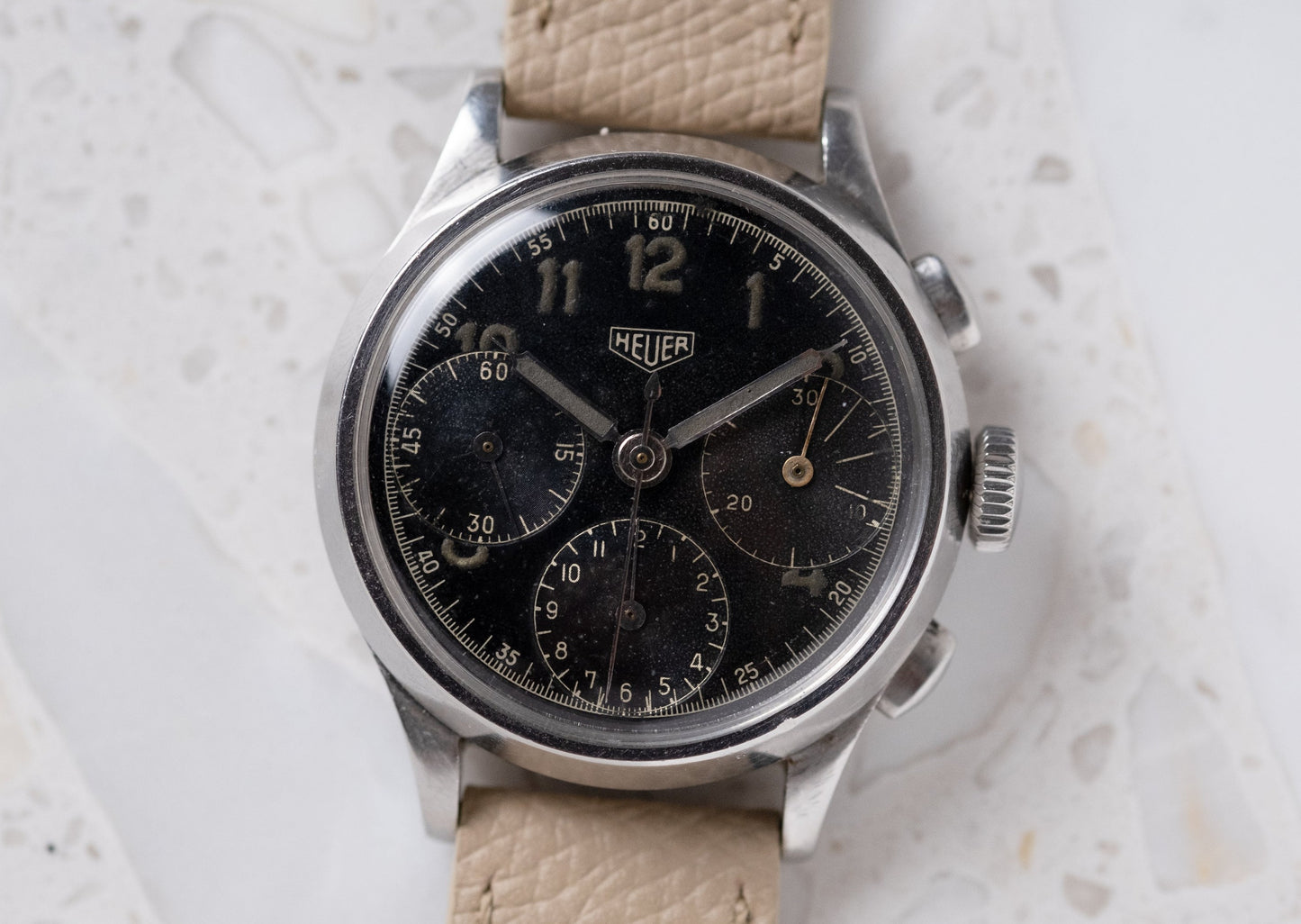 HEUER Pre Carerra Gilt Black Dial Chronograph Ref. 345 Valjoux 71 (c. 1940s)