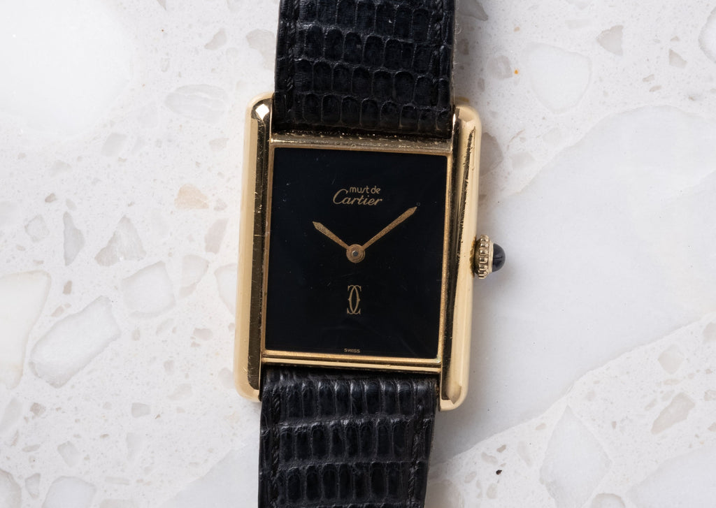 CARTIER Must de Cartier Tank Vermeil Black Dial Manual Wind (c. 1980s)