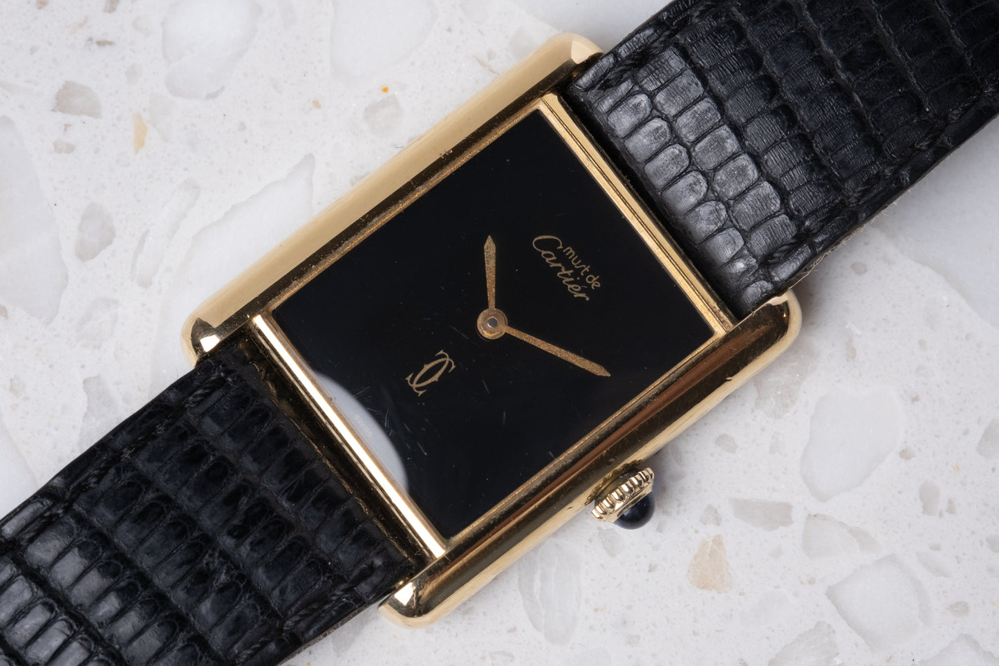 CARTIER Must de Cartier Tank Vermeil Black Dial Manual Wind (c. 1980s)