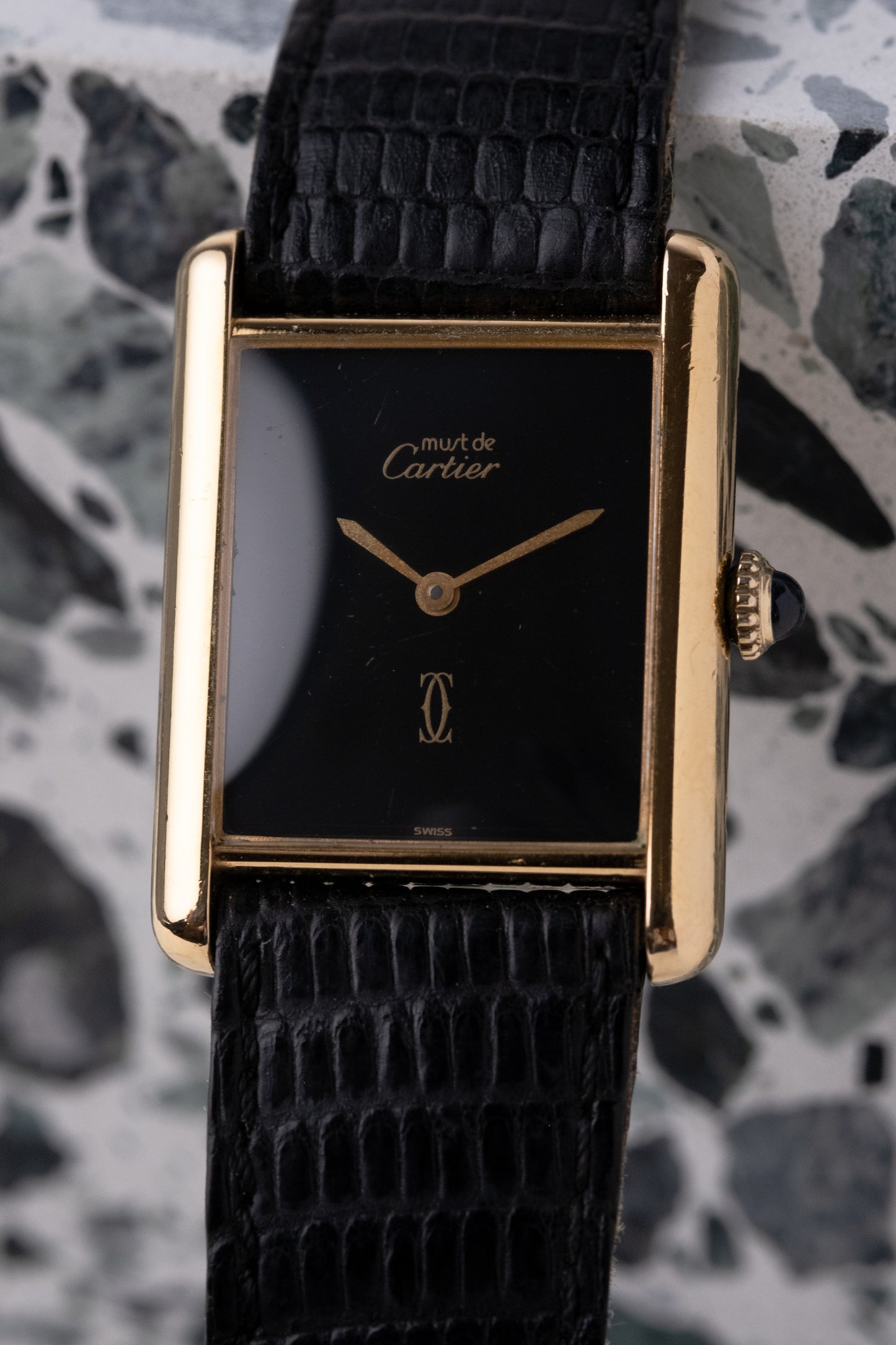 CARTIER Must de Cartier Tank Vermeil Black Dial Manual Wind (c. 1980s)