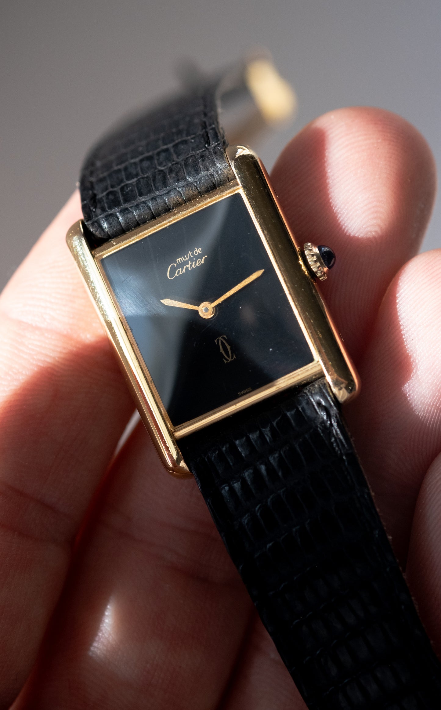 CARTIER Must de Cartier Tank Vermeil Black Dial Manual Wind (c. 1980s)