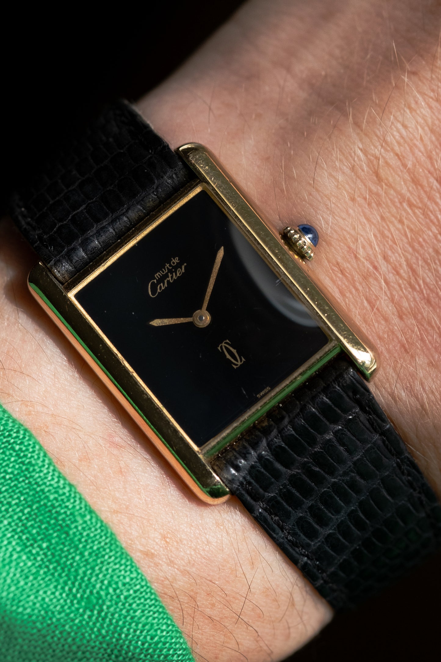 CARTIER Must de Cartier Tank Vermeil Black Dial Manual Wind (c. 1980s)