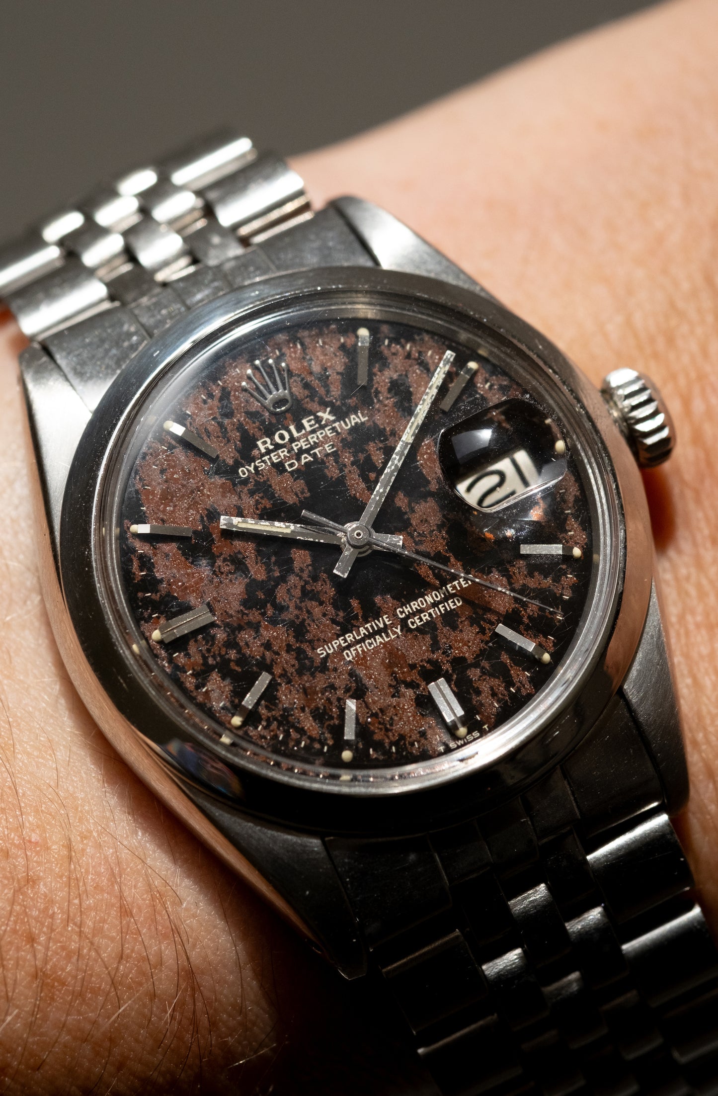 ROLEX Oyster Perpetual Date Ref. 1500 Tropical Camo Dial Box and Papers (1969)