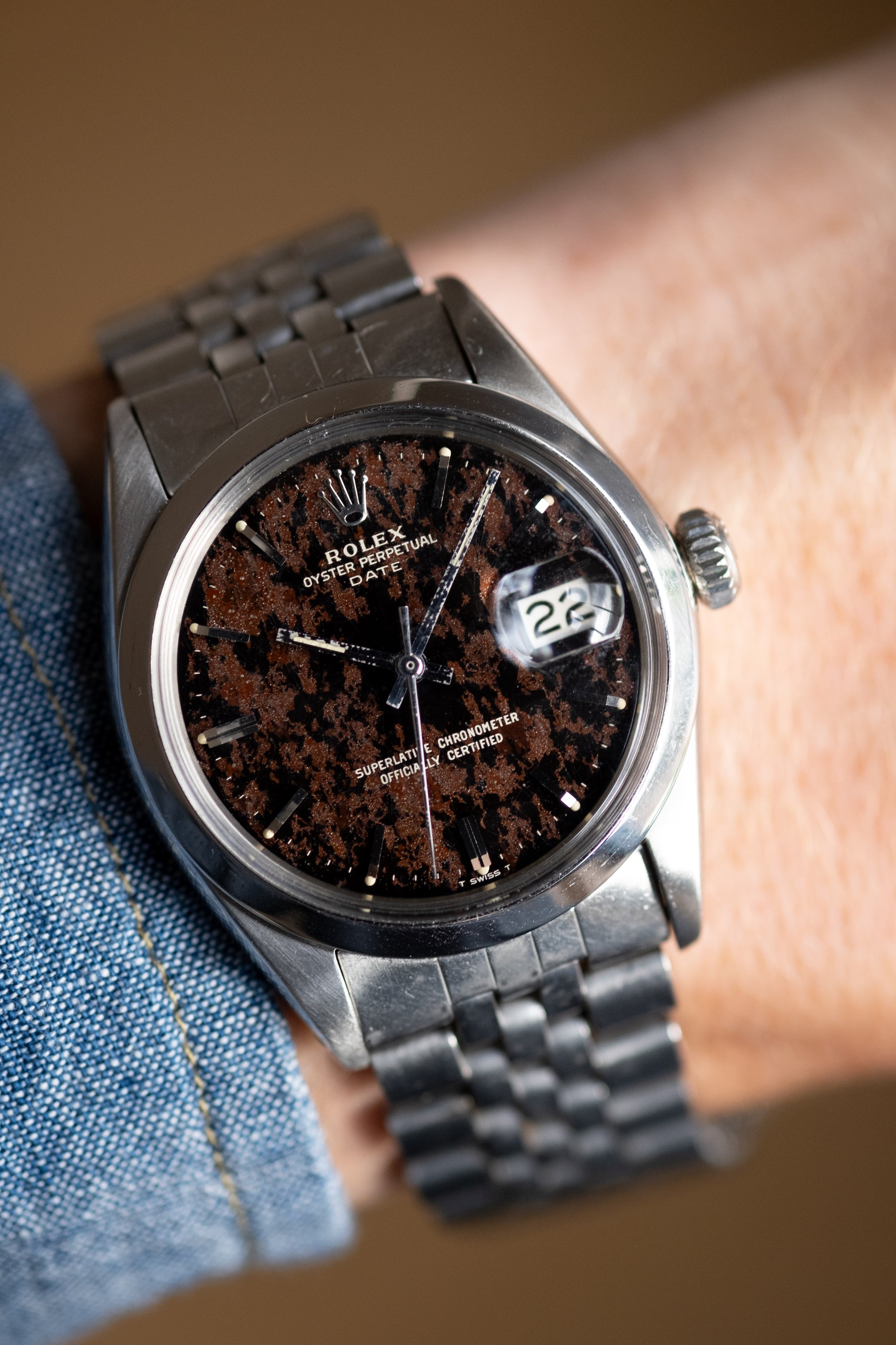 ROLEX Oyster Perpetual Date Ref. 1500 Tropical Camo Dial Box and Paper Mann About Time