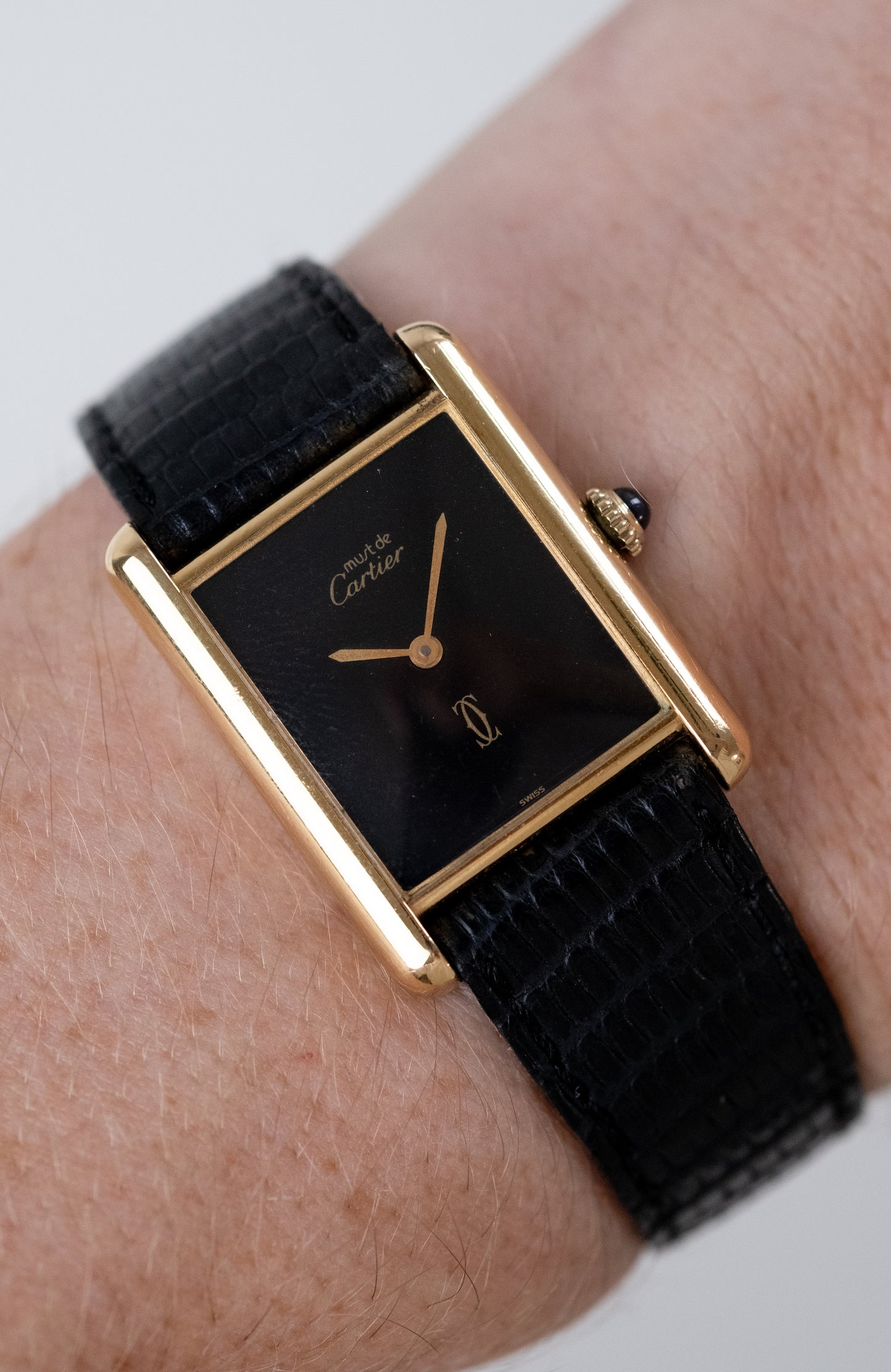 CARTIER Must de Cartier Tank Vermeil Black Dial Manual Wind (c. 1980s)