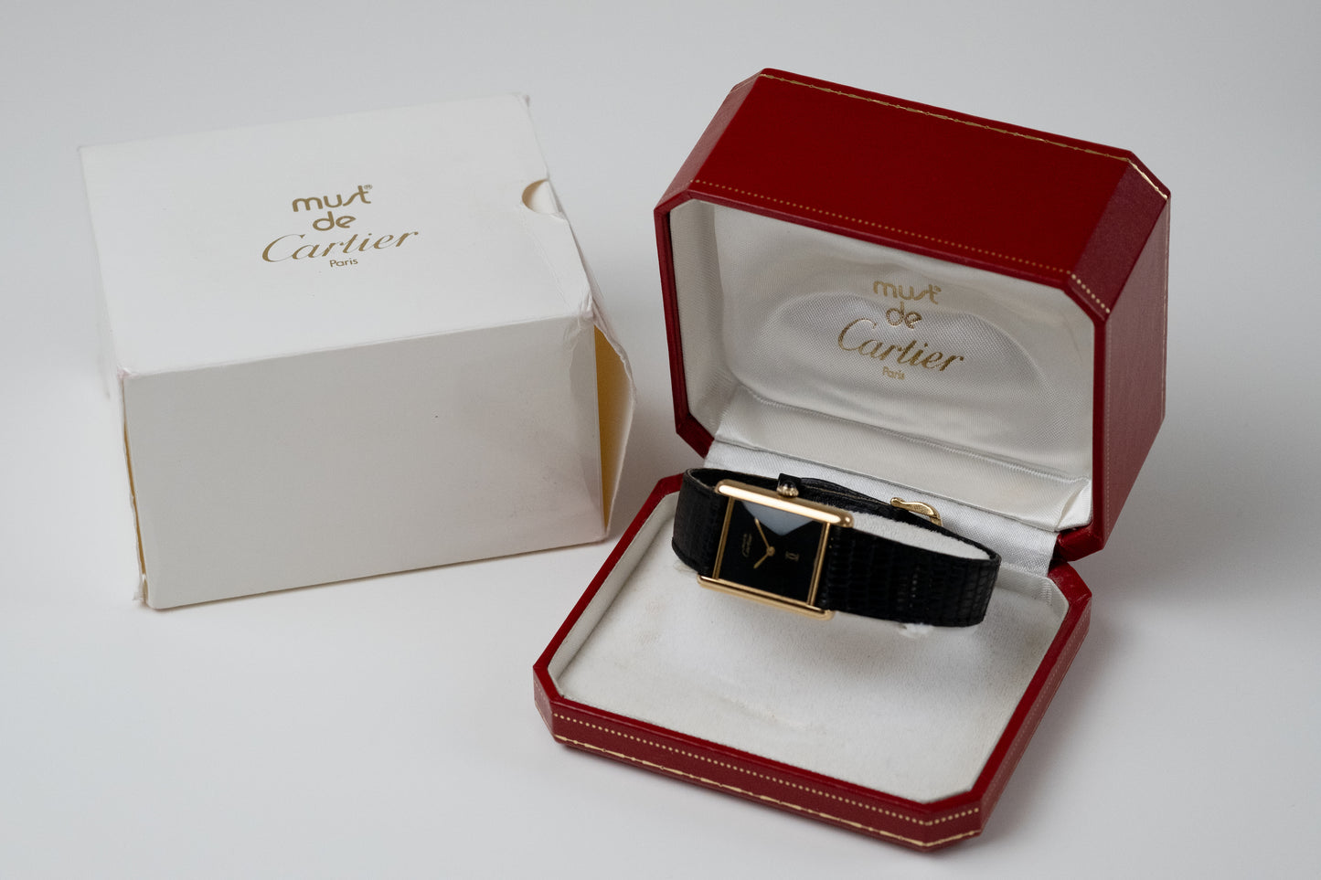 CARTIER Must de Cartier Tank Vermeil Black Dial Manual Wind (c. 1980s)