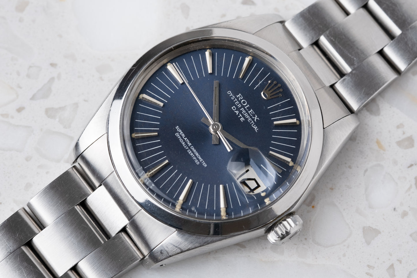 ROLEX Oyster Perpetual Date Ref. 1500 Long Index Blue Dial (1971)