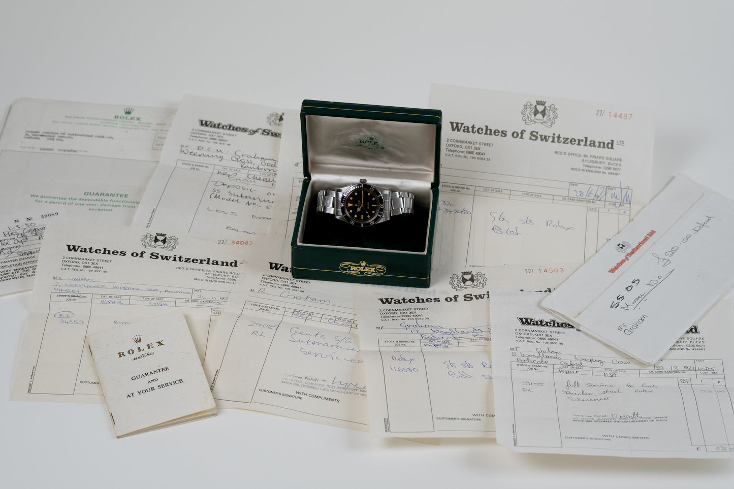 ROLEX Submariner Small Crown Ref. 5508 Gilt Exclamation Point Dial Box, Guarantee and Service Papers (1959)
