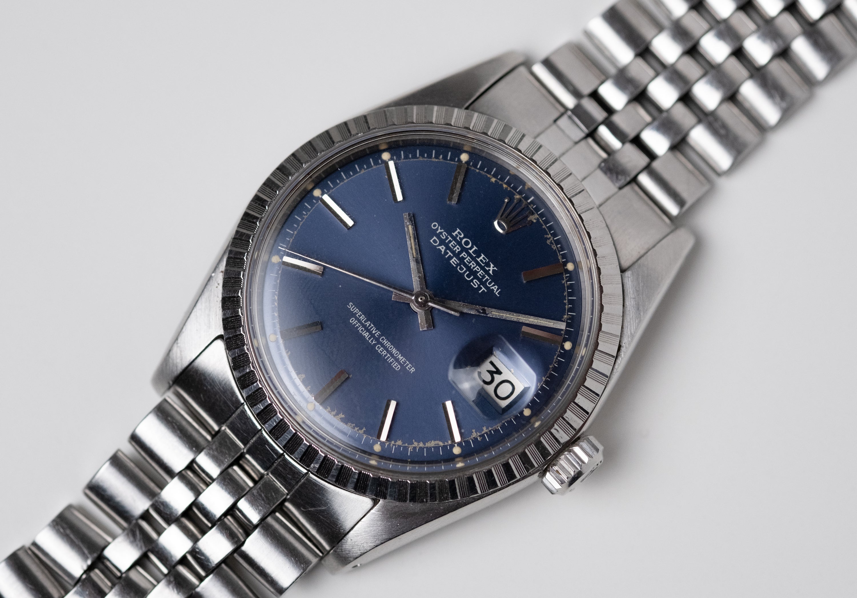 Rolex datejust 1603 blue dial hotsell