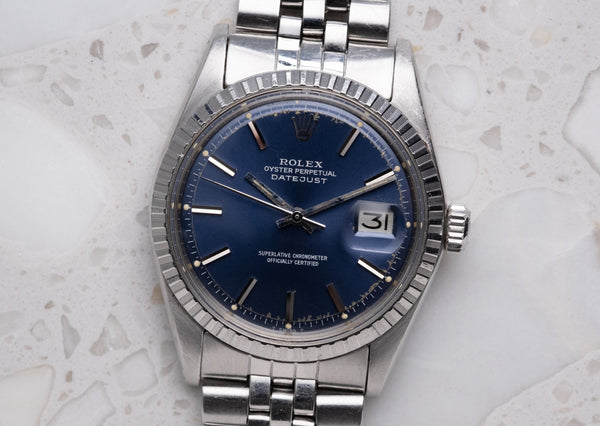 ROLEX Oyster Perpetual Datejust Ref. 1603 Blue Dial 1973 Mann
