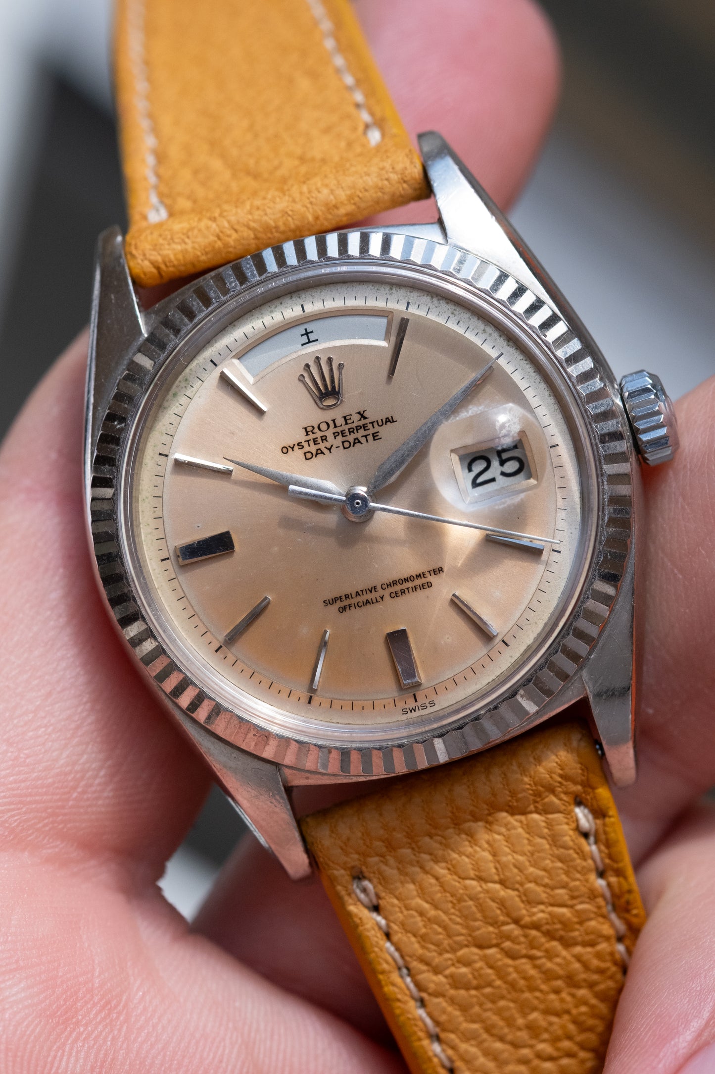 ROLEX Day Date Reference 1803 Tropical Salmon Pink Dial No lume Kanji Japanese Disc (1962)