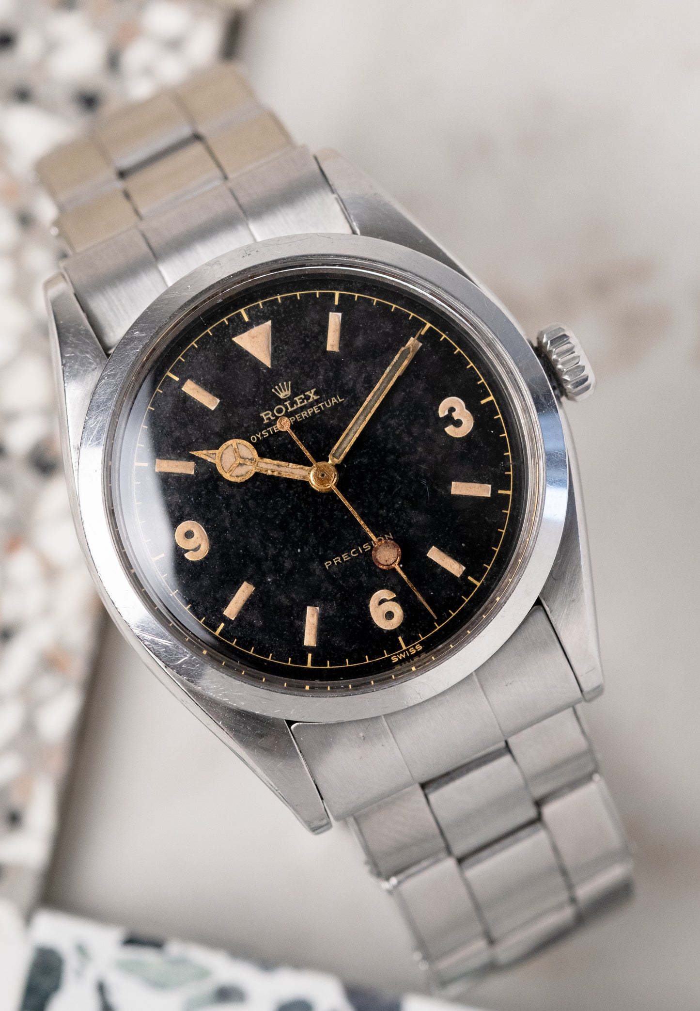 ROLEX Explorer Ref. 6150 Gilt Chapter Ring Swiss only Lollipop Dial (1953)