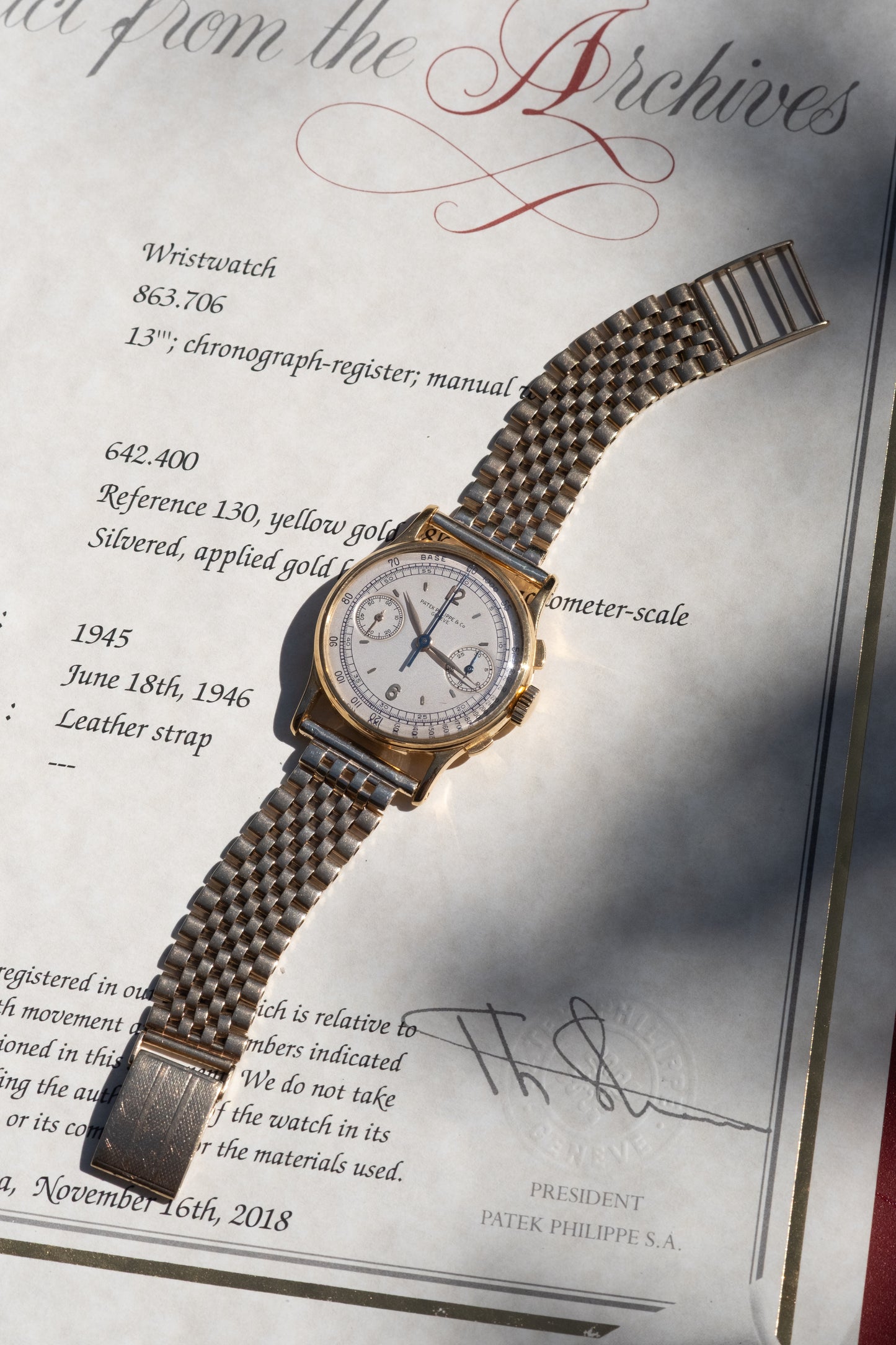 PATEK PHILIPPE Chronograph Ref. 130 Long Signature 18ct Yellow Gold (1947)